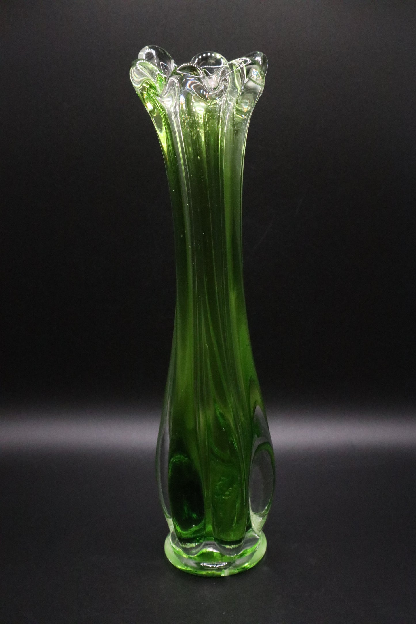 MID-CENTURY MURANO GLASS GREEN VASE (AS IS)