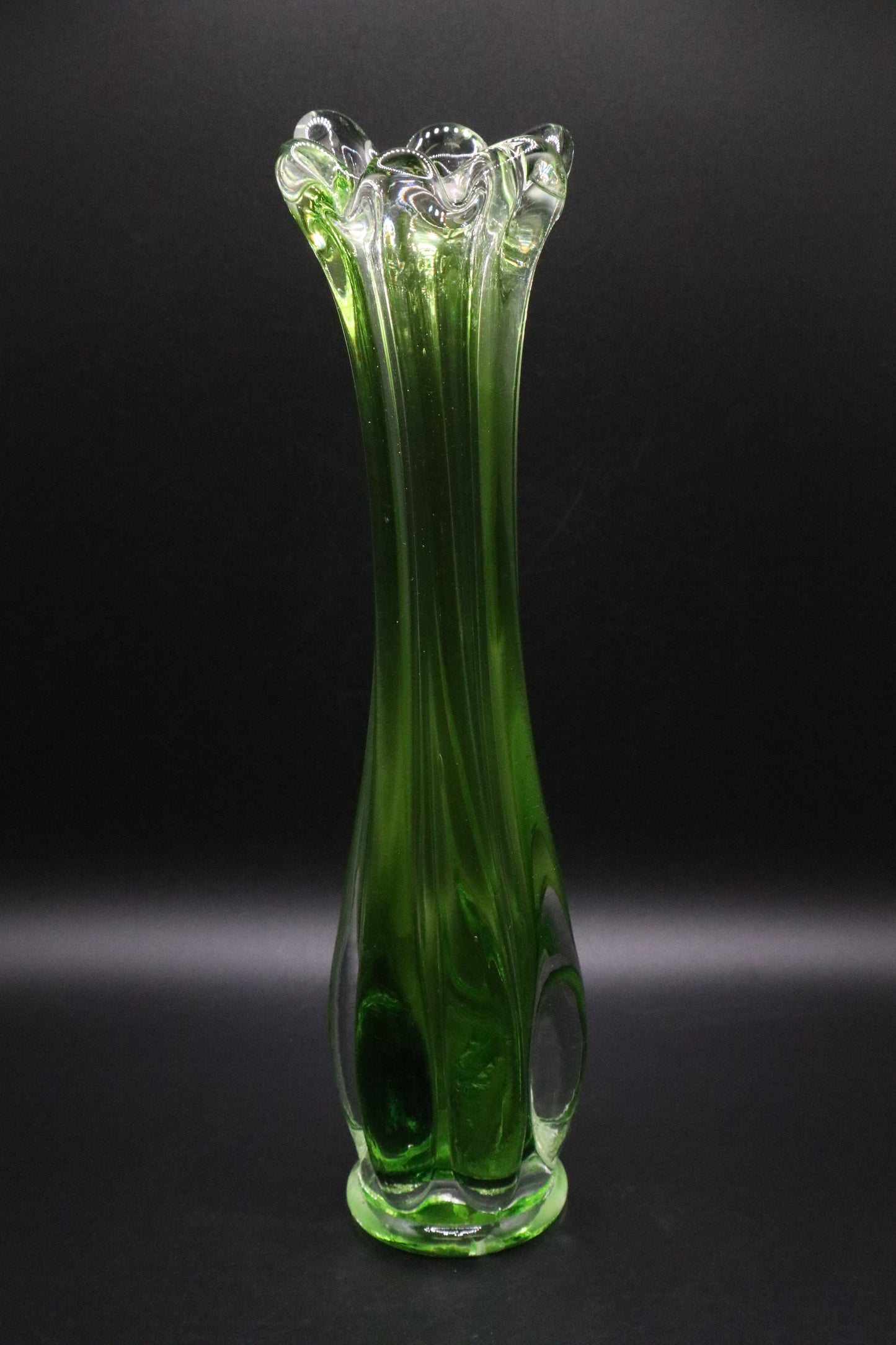 MID-CENTURY MURANO GLASS GREEN VASE (AS IS)