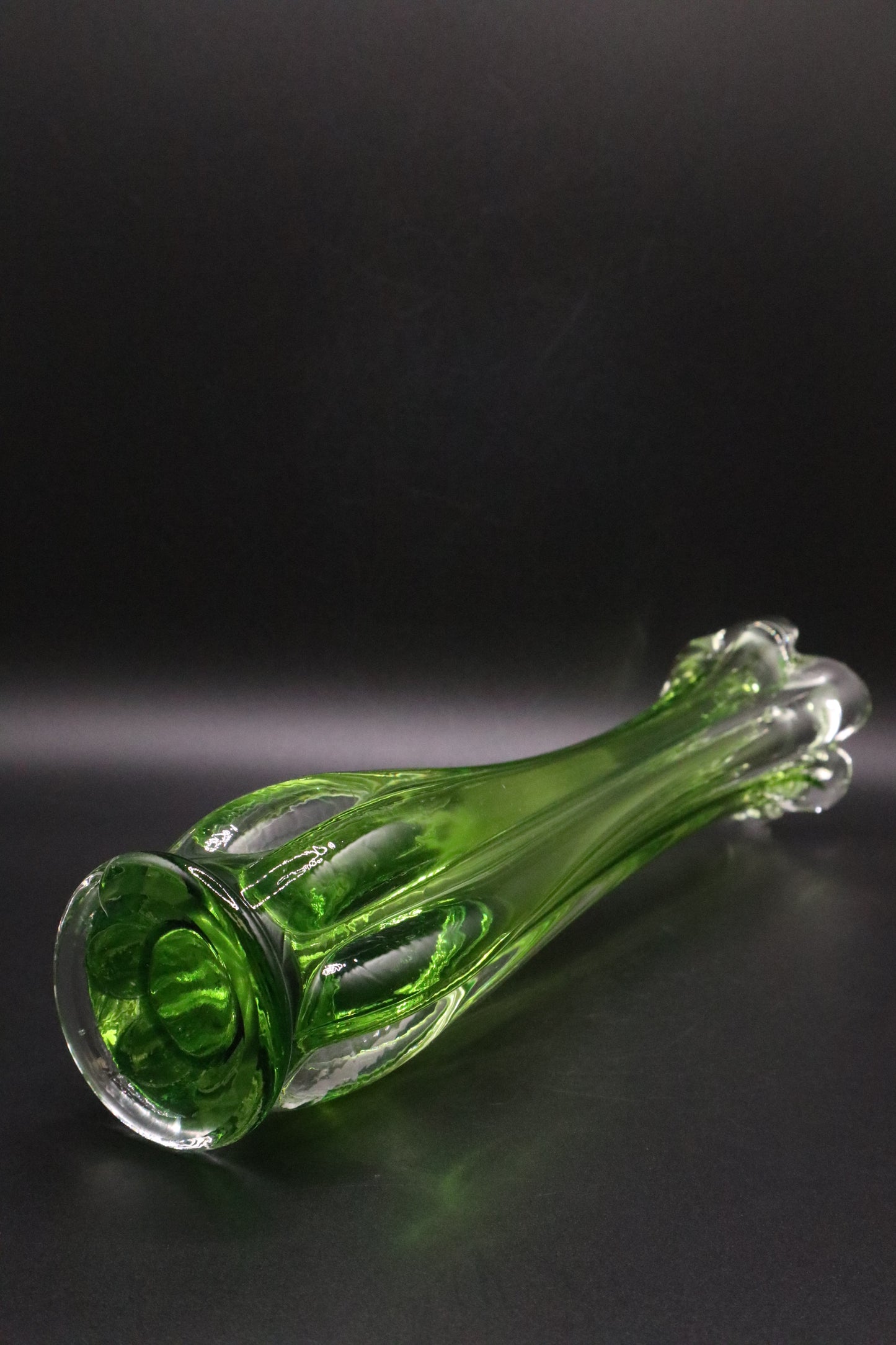 MID-CENTURY MURANO GLASS GREEN VASE (AS IS)
