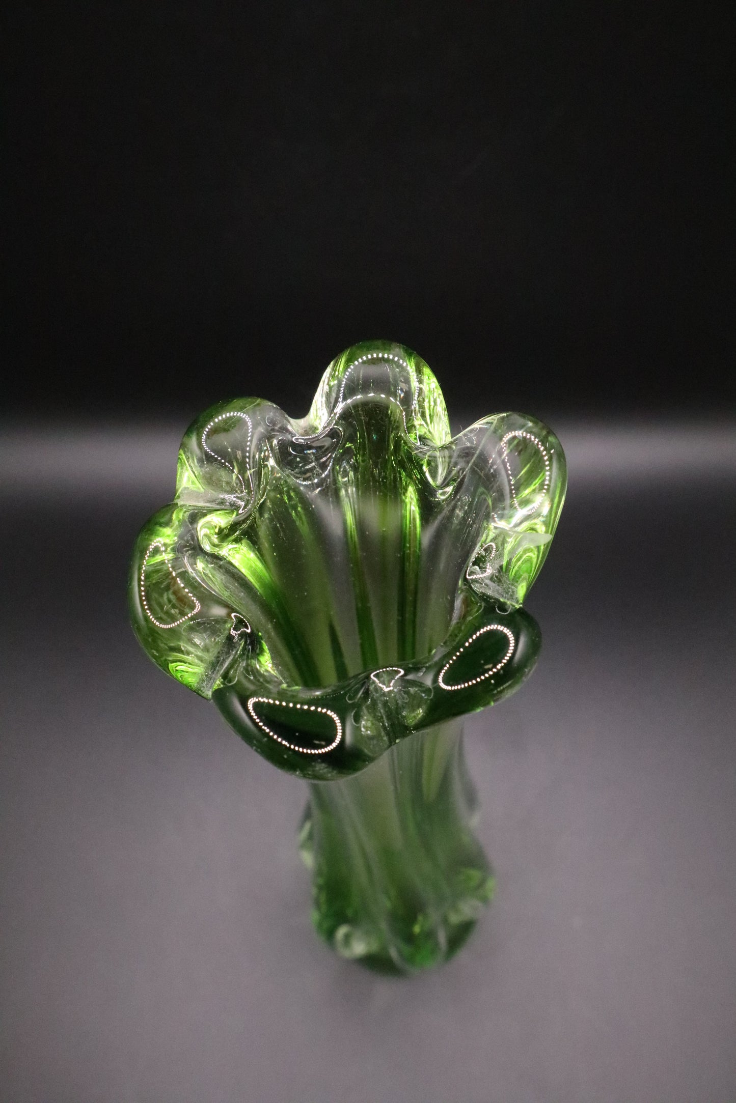 MID-CENTURY MURANO GLASS GREEN VASE (AS IS)