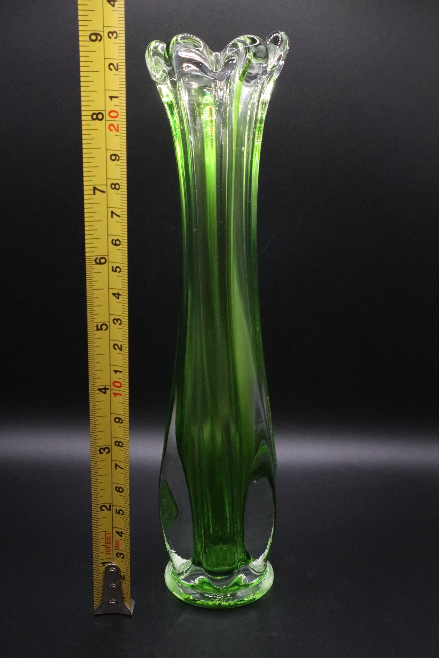 MID-CENTURY MURANO GLASS GREEN VASE (AS IS)
