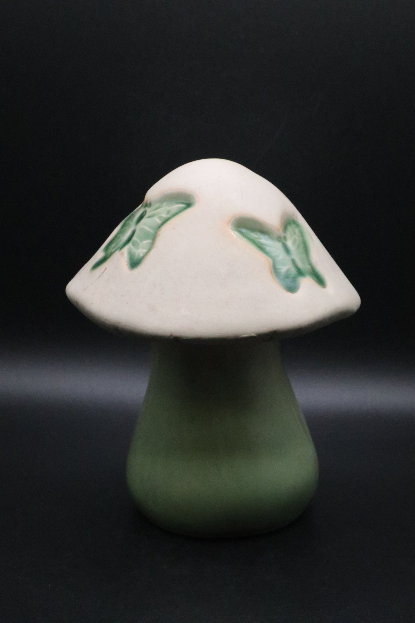 GLAZE POTTERY CERAMIC GREEN BUTTERFLY MUSHROOM