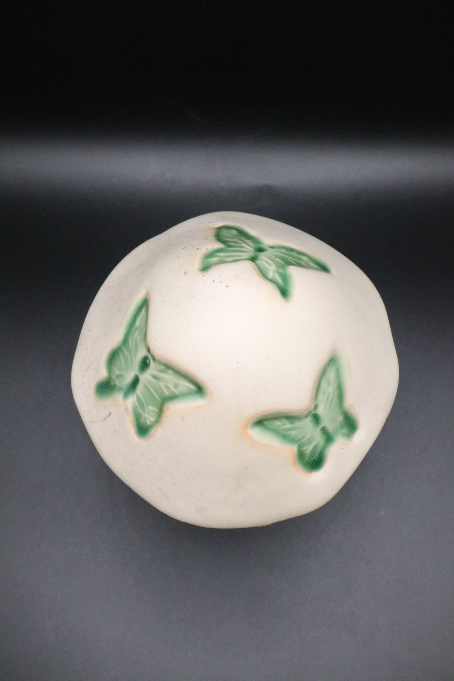 GLAZE POTTERY CERAMIC GREEN BUTTERFLY MUSHROOM