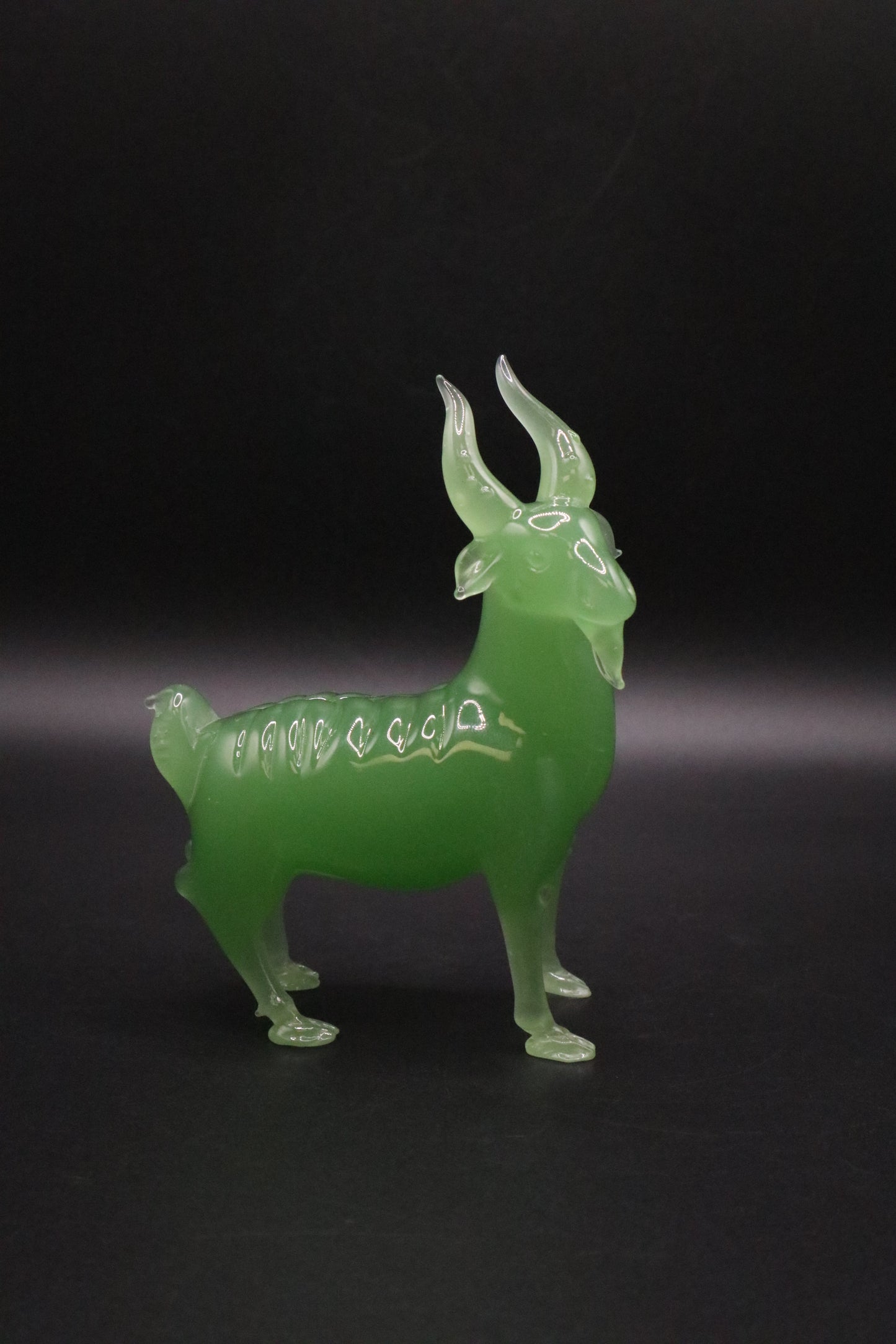 VINTAGE GREEN PEKING GLASS GOAT FIGURINE