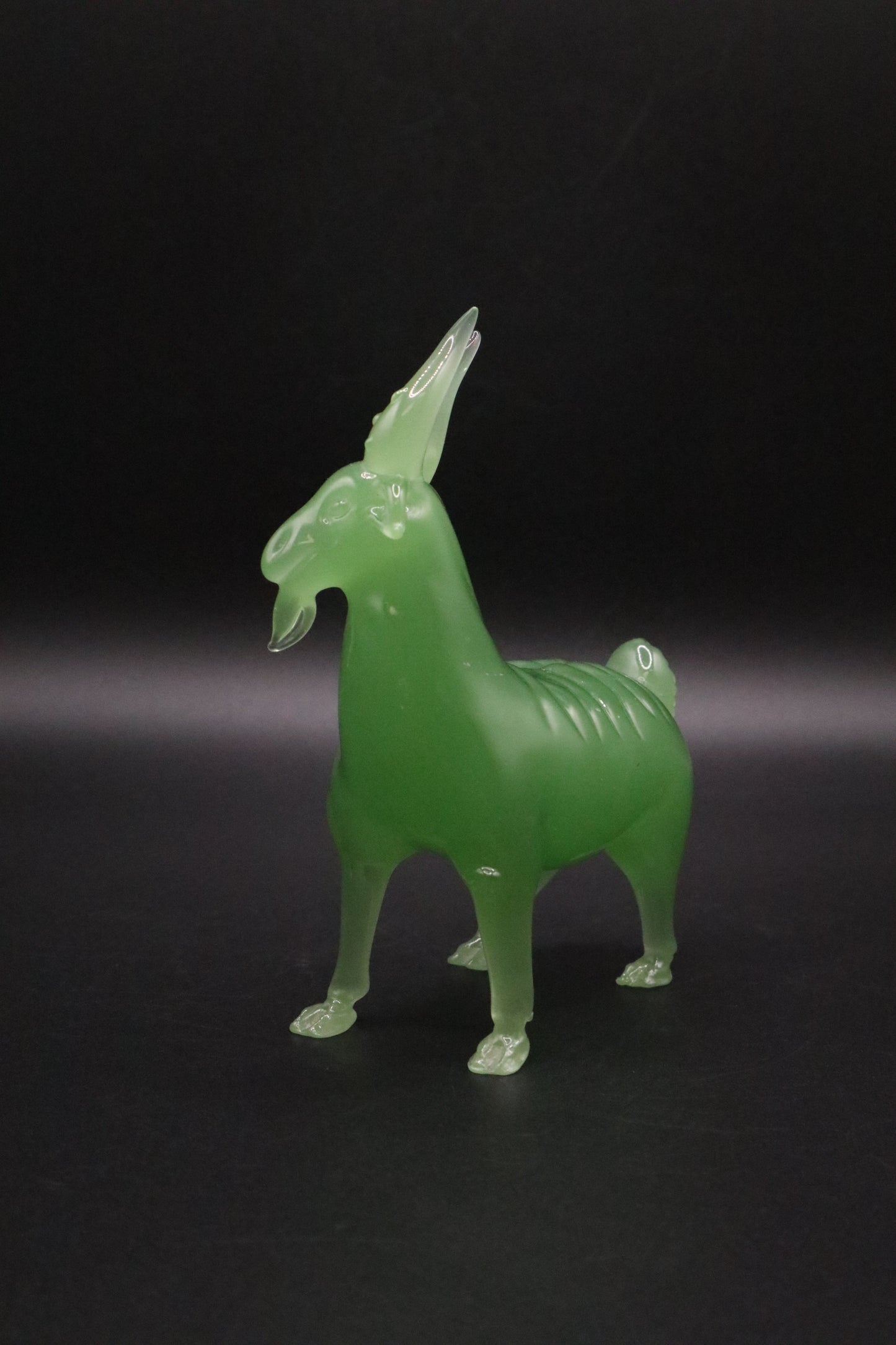 VINTAGE GREEN PEKING GLASS GOAT FIGURINE