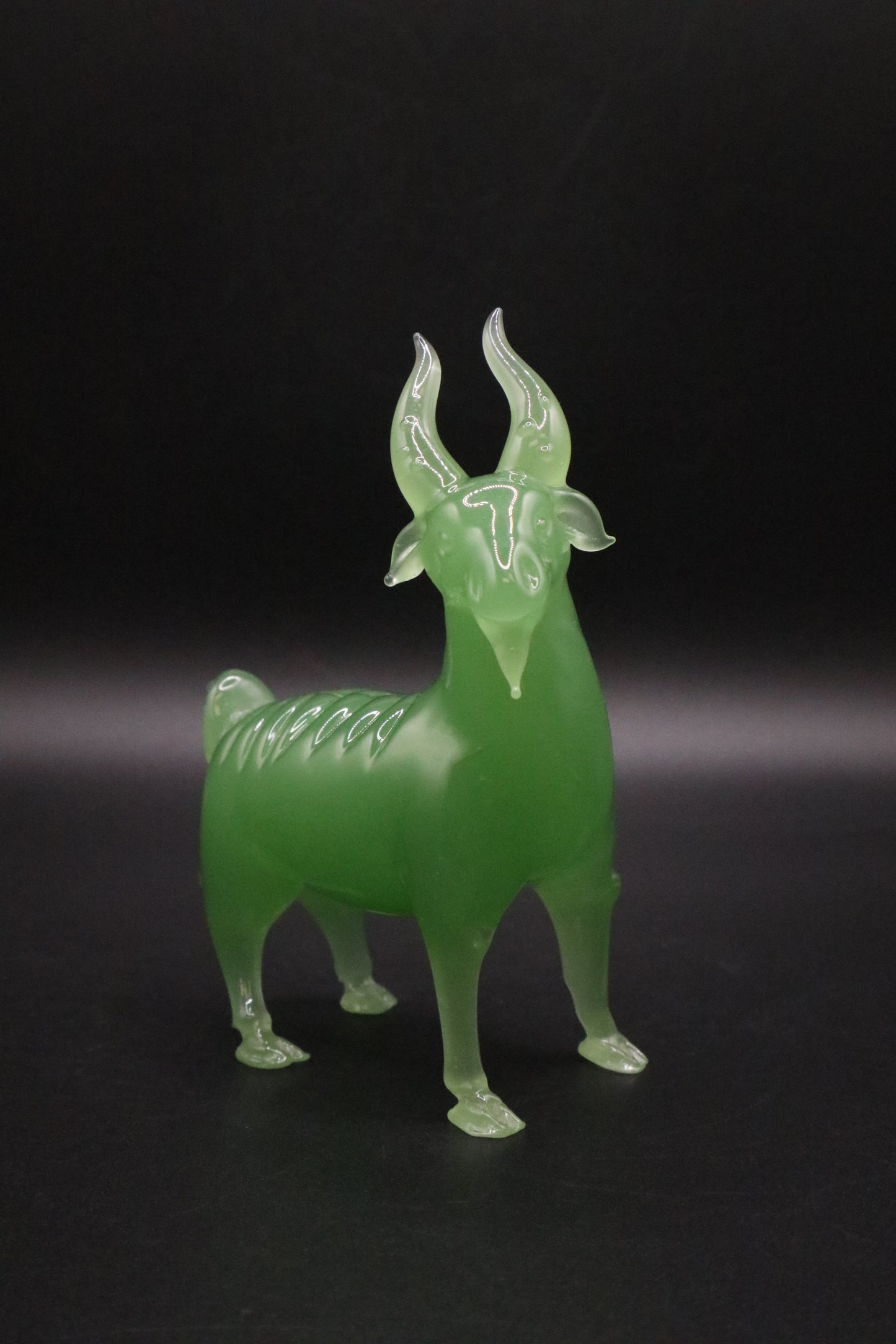 VINTAGE GREEN PEKING GLASS GOAT FIGURINE