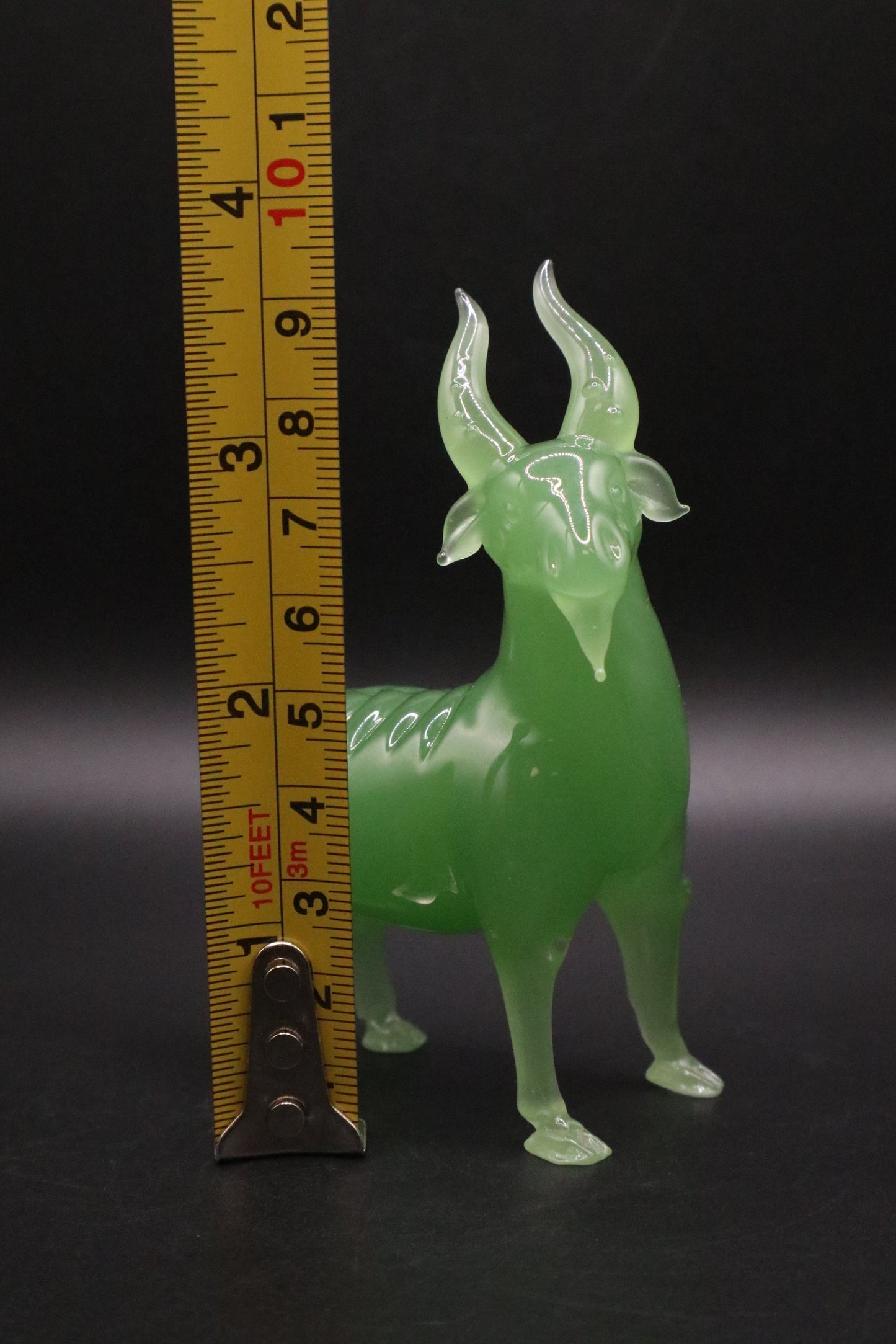 VINTAGE GREEN PEKING GLASS GOAT FIGURINE