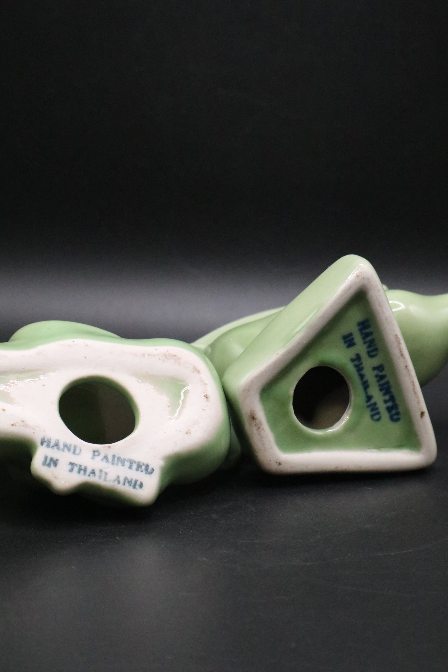 VINTAGE GREEN GLAZED PAIR OF DUCKS