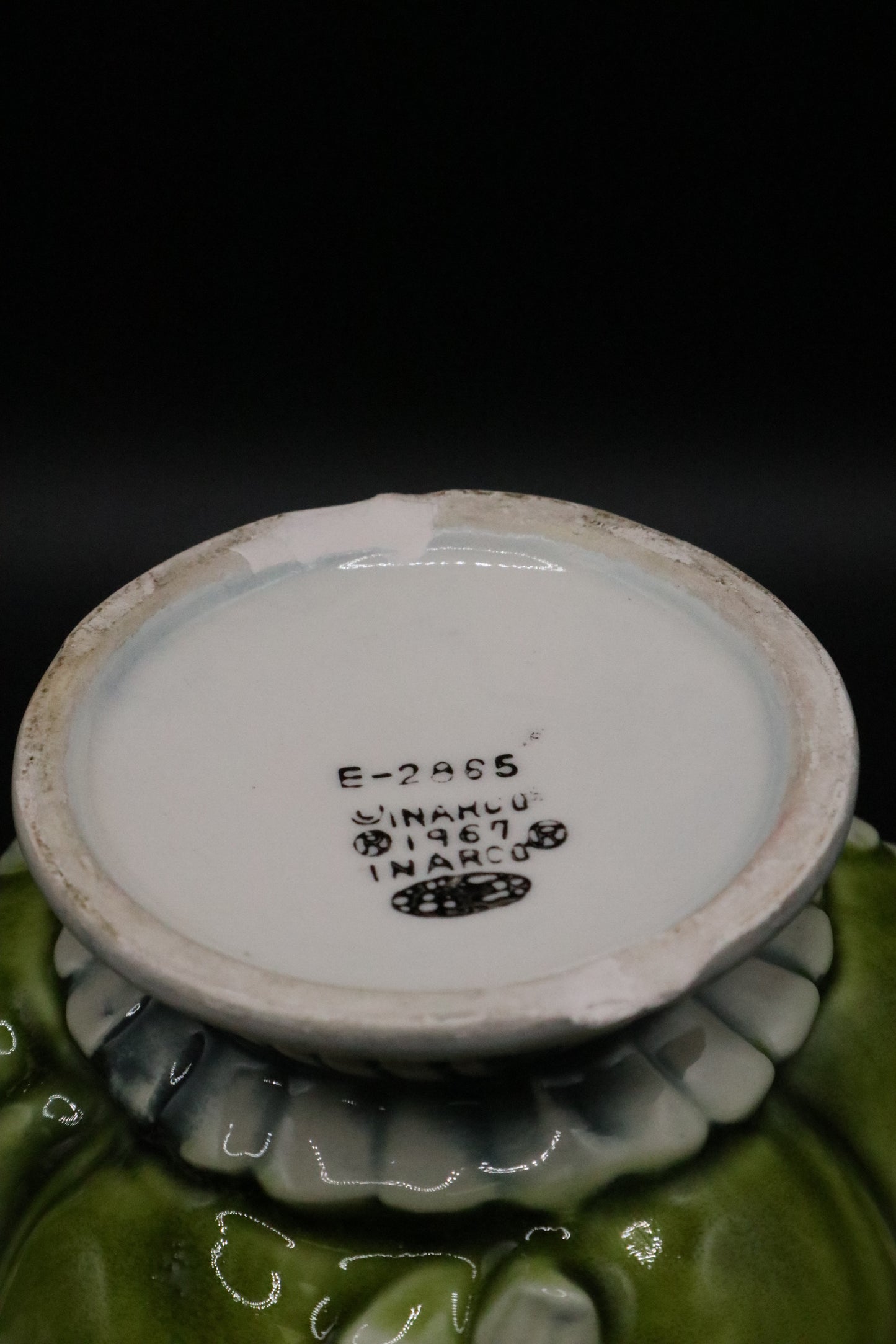 VINTAGE INARCO SUGAR BOWL GREEN APPLE WHITE DAISIES