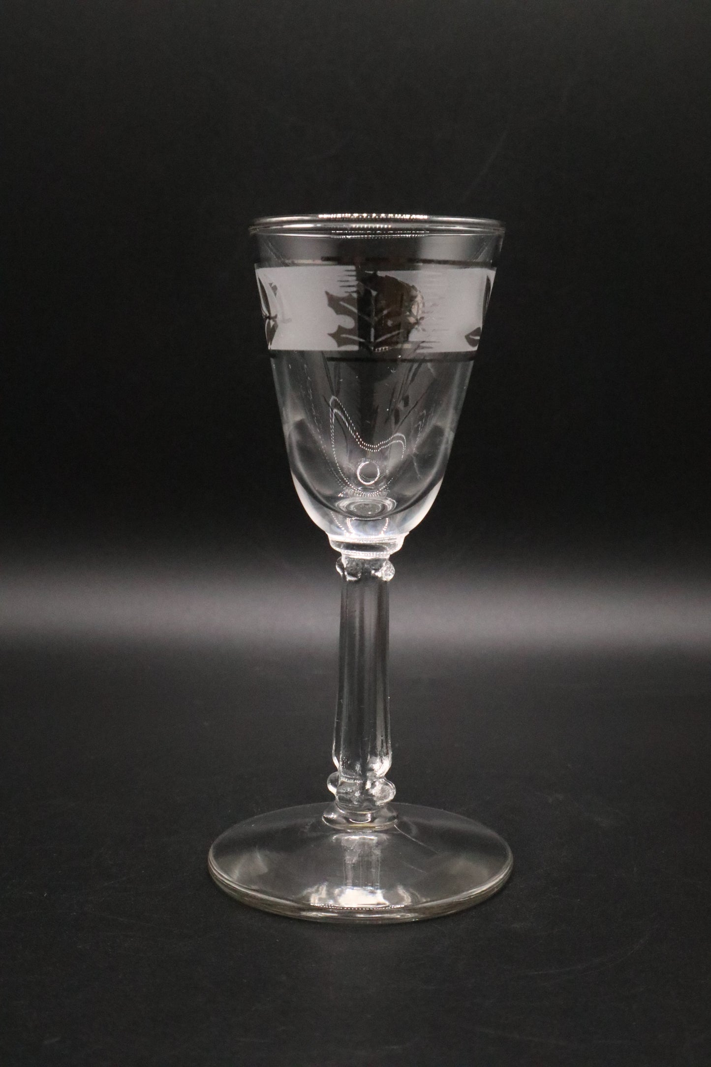 4 LIBBEY SILVER LEAF CORDIAL SHOT GLASSES