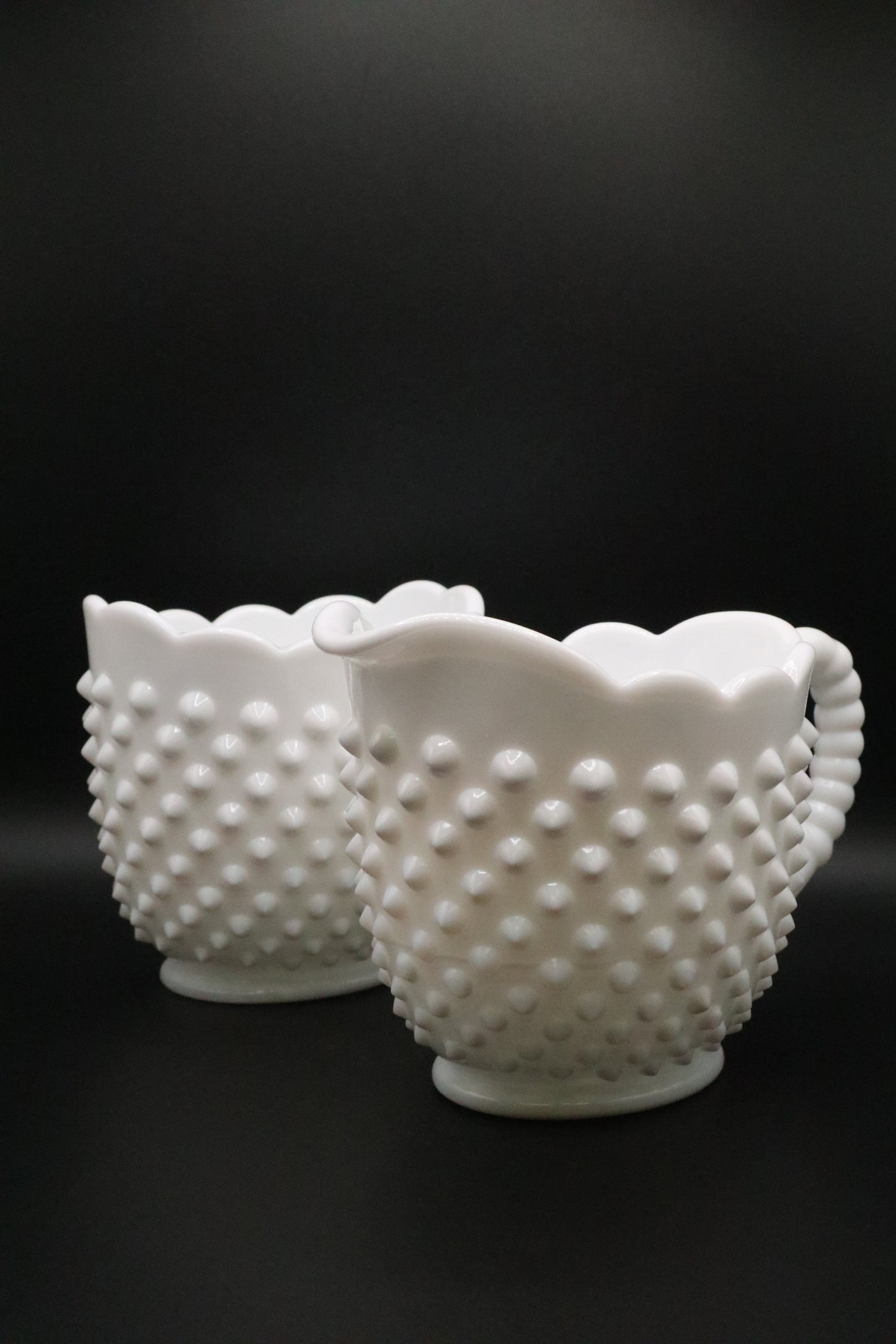 FENTON HOBNAIL MILK GLASS SUGAR AND CREAMER SET