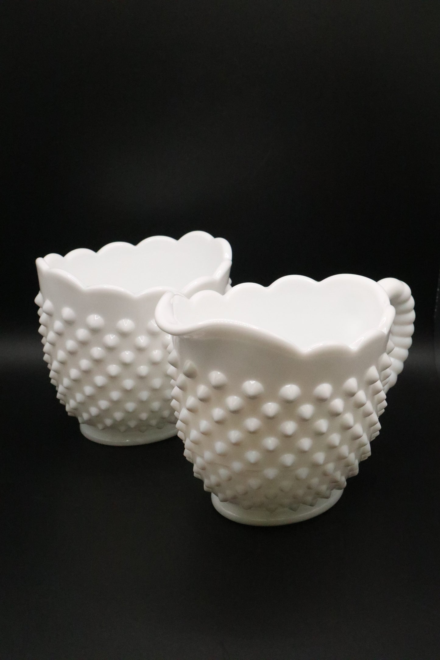 FENTON HOBNAIL MILK GLASS SUGAR AND CREAMER SET
