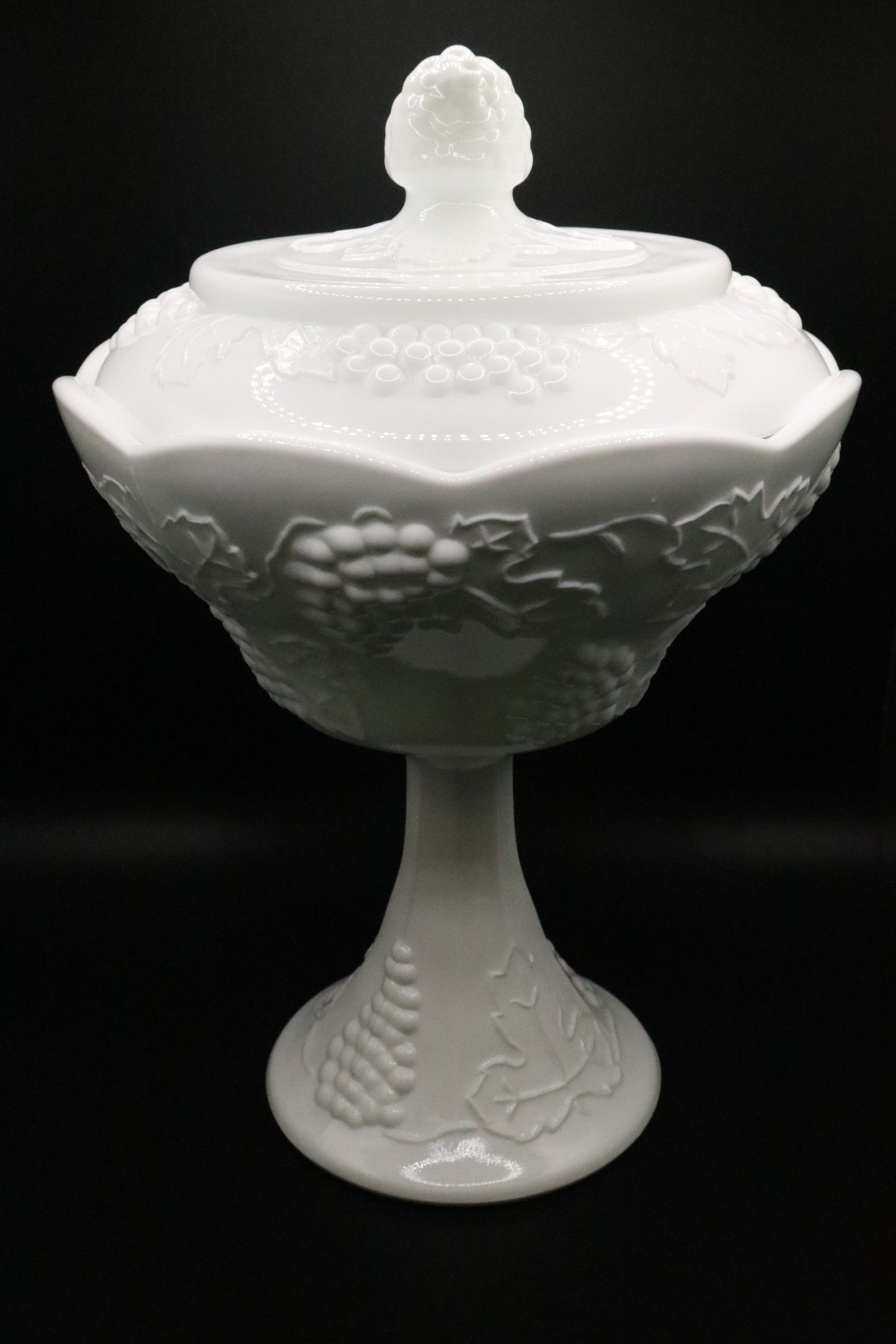 COLONY HARVEST MILK GLASS COMPOTE WITH LID