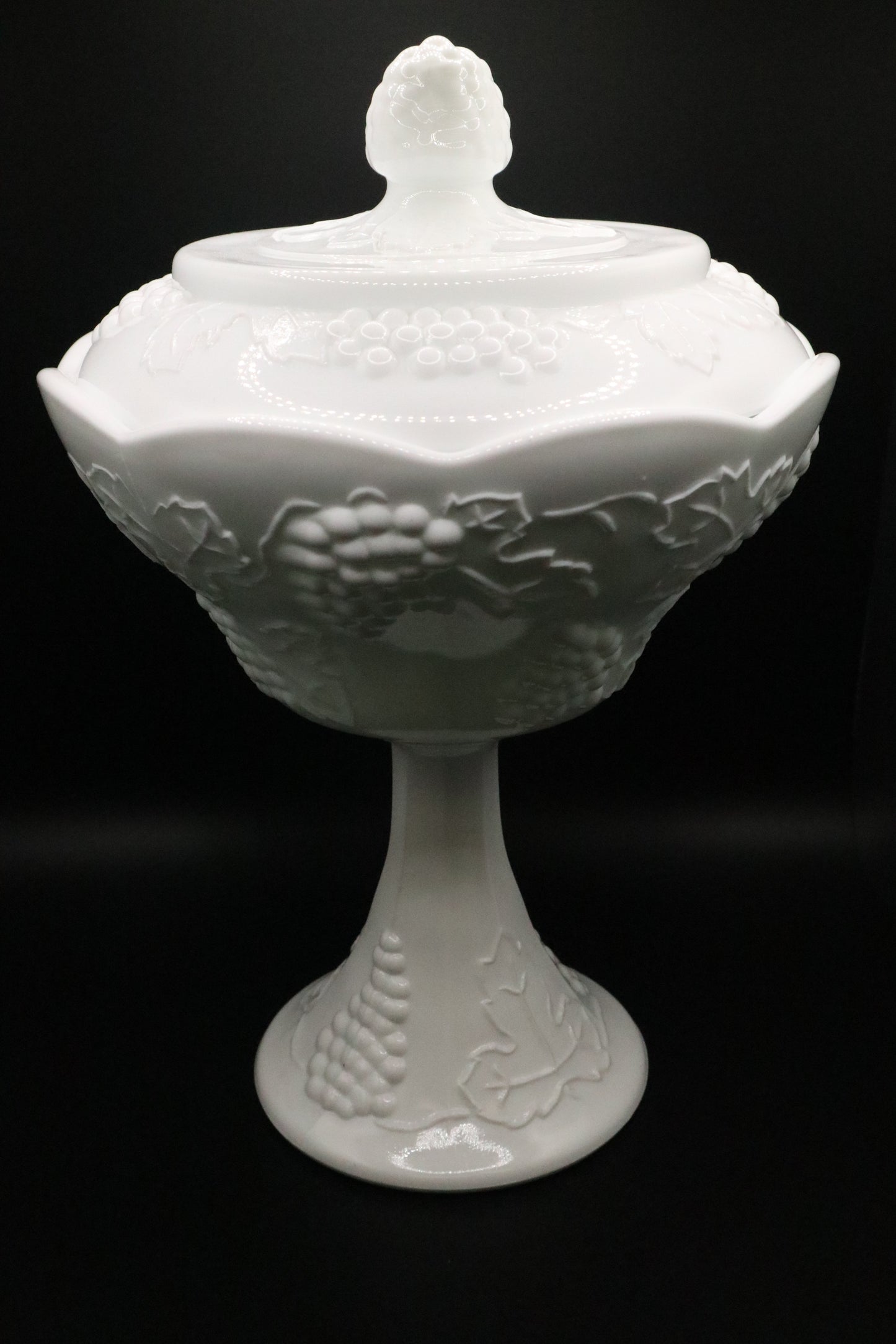 COLONY HARVEST MILK GLASS COMPOTE WITH LID