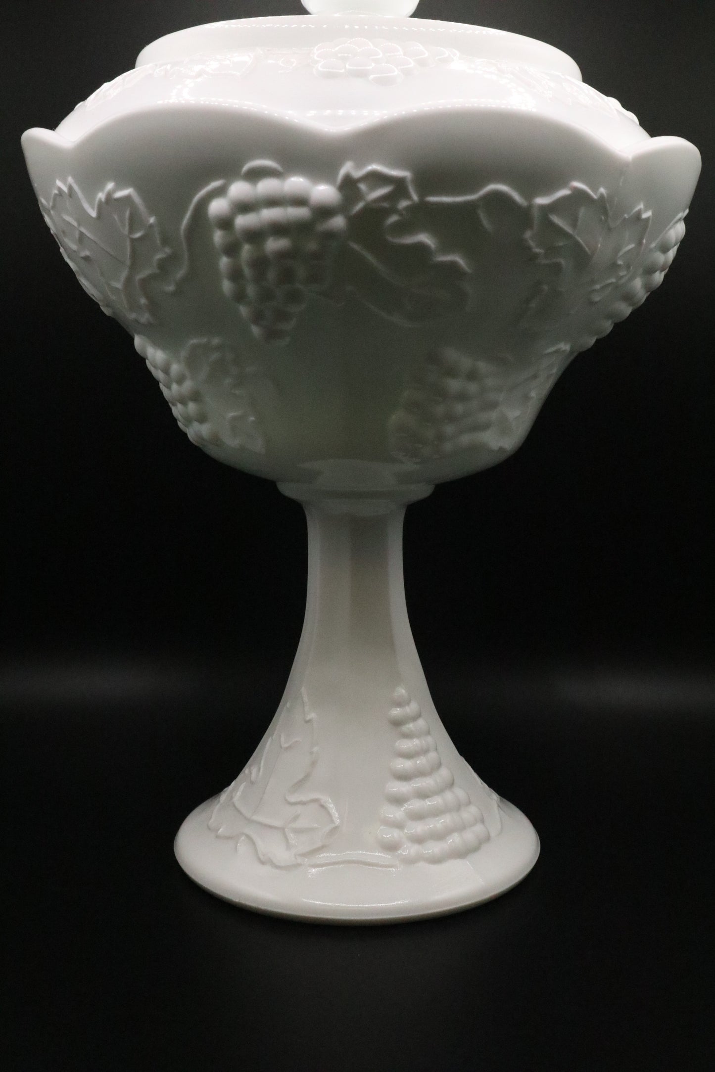 COLONY HARVEST MILK GLASS COMPOTE WITH LID