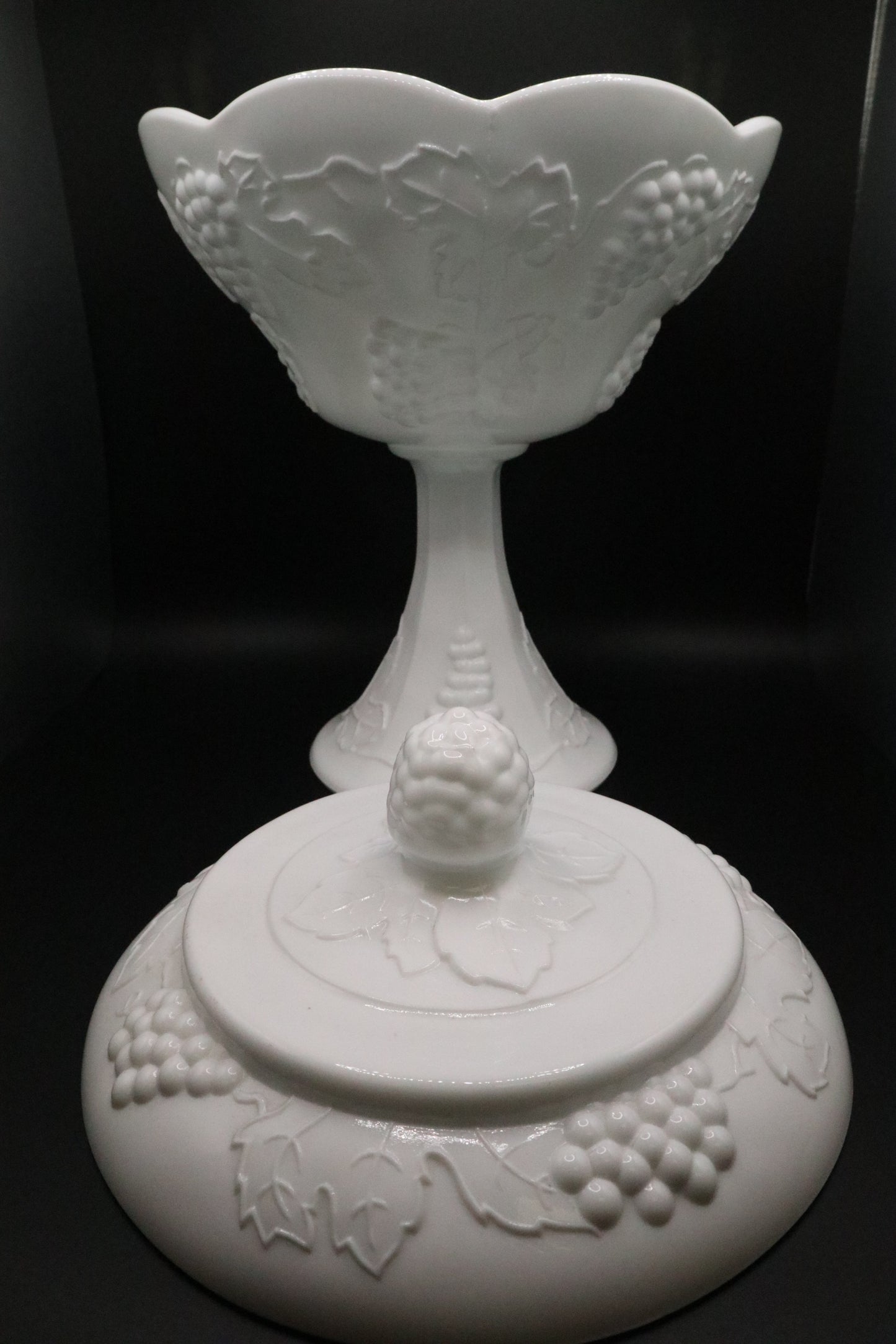 COLONY HARVEST MILK GLASS COMPOTE WITH LID