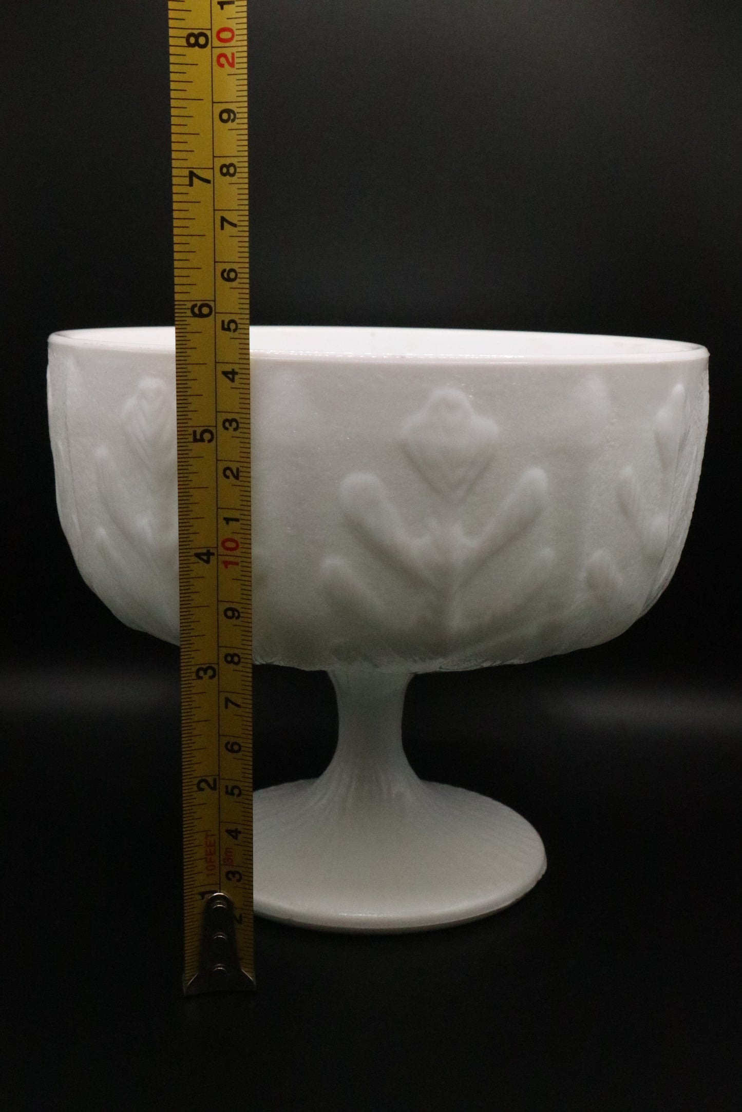MILK GLASS FTD 1975 OAK LEAF LARGE PEDESTAL BOWL