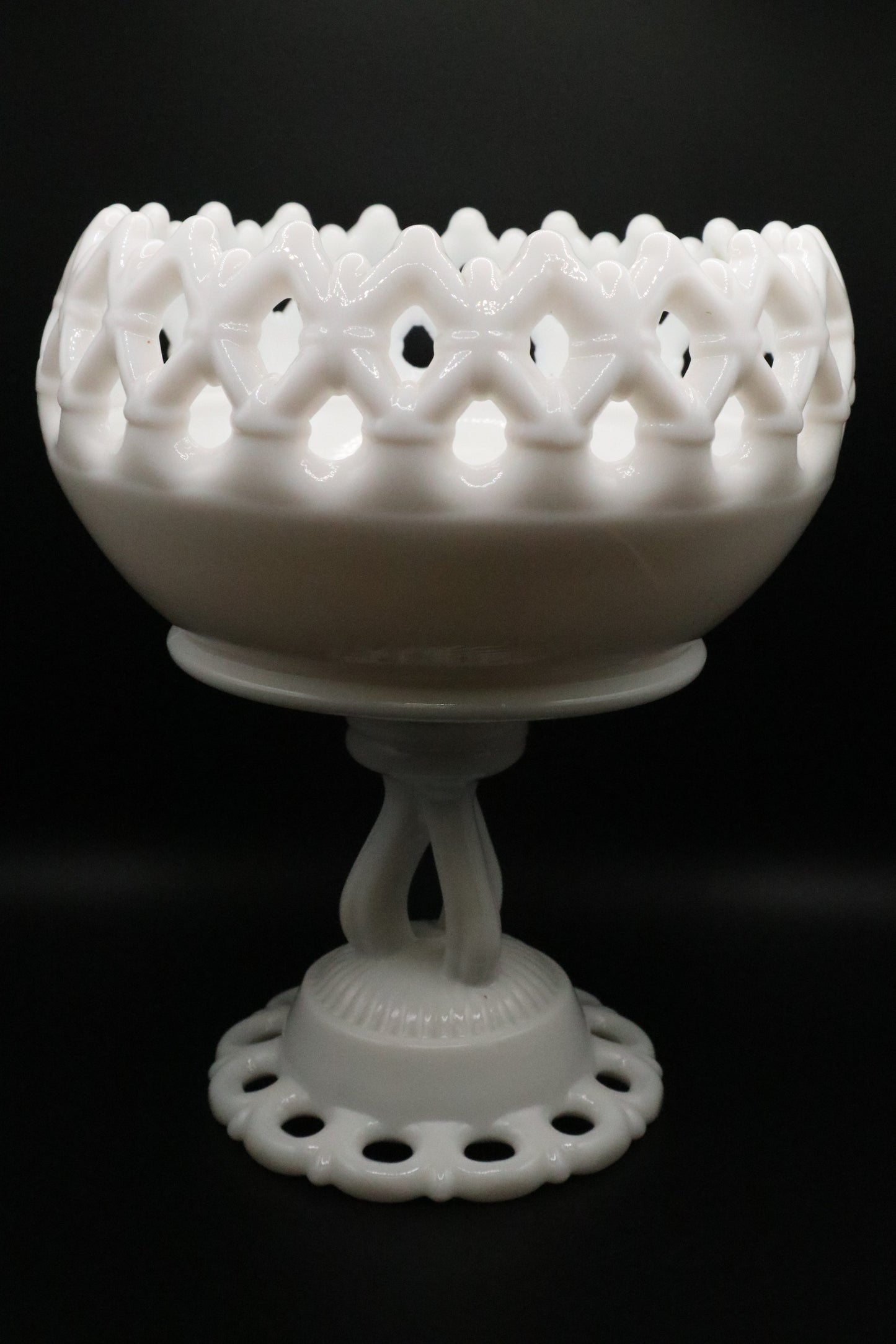 VINTAGE MILK GLASS LACE PEDESTAL