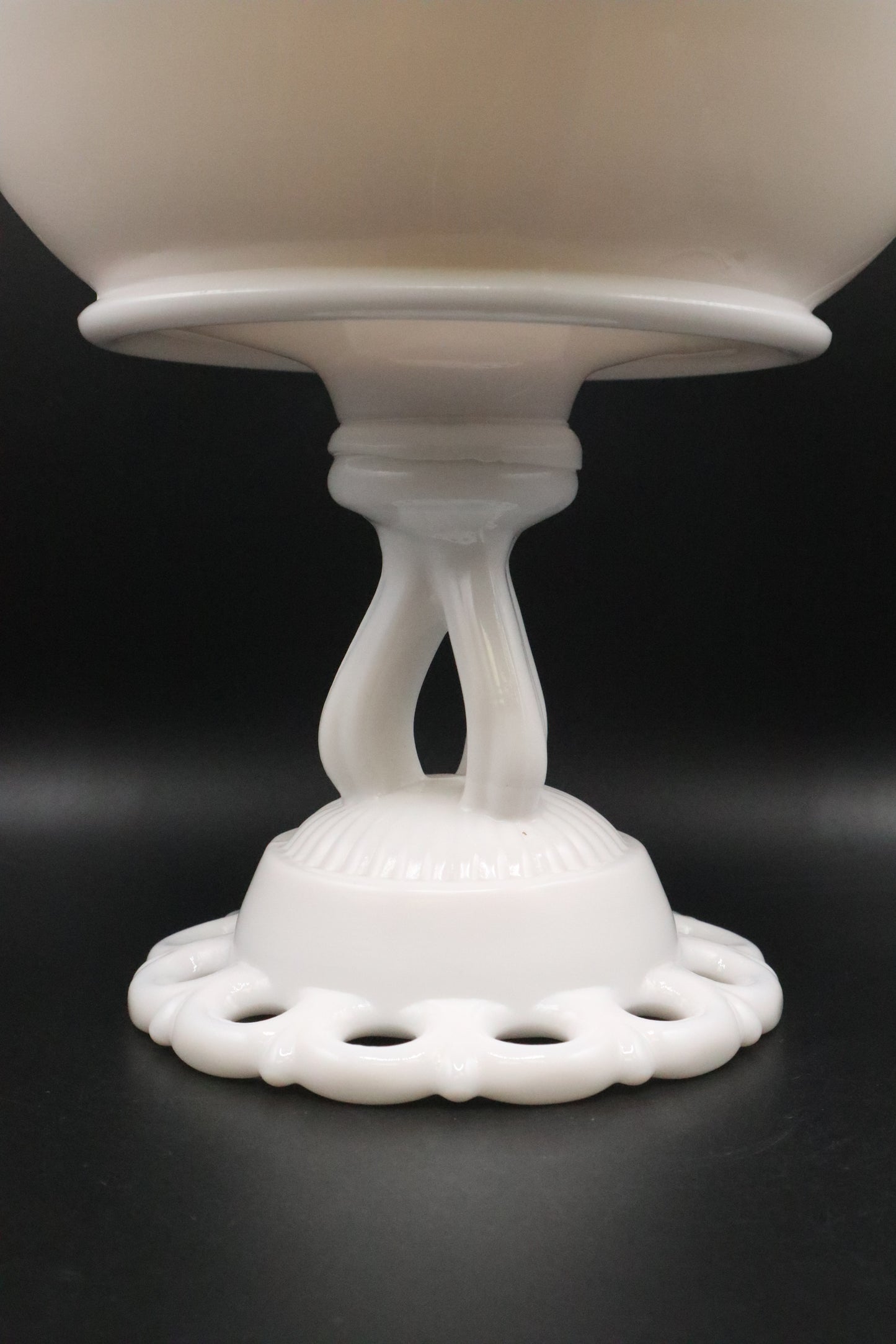 VINTAGE MILK GLASS LACE PEDESTAL