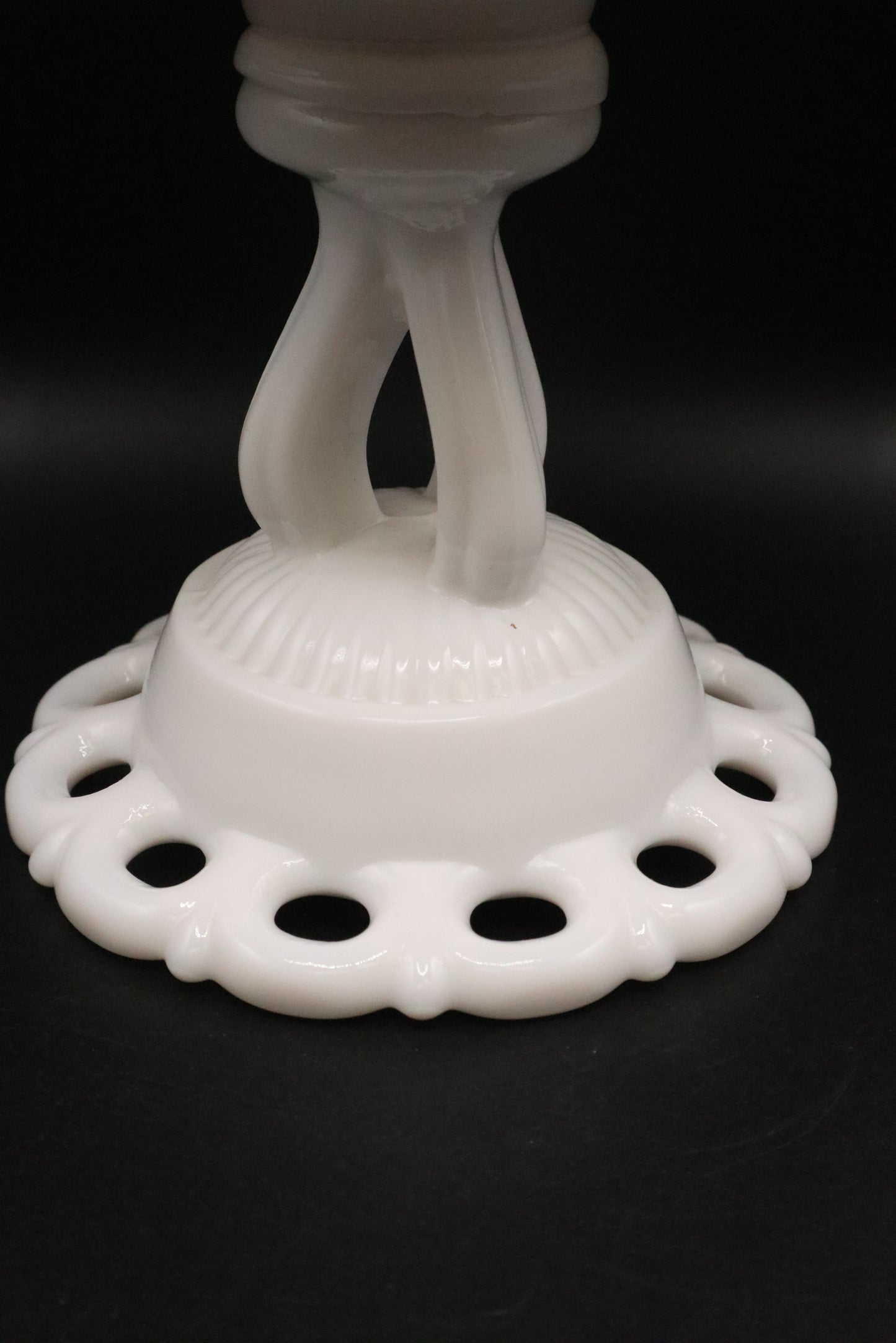 VINTAGE MILK GLASS LACE PEDESTAL