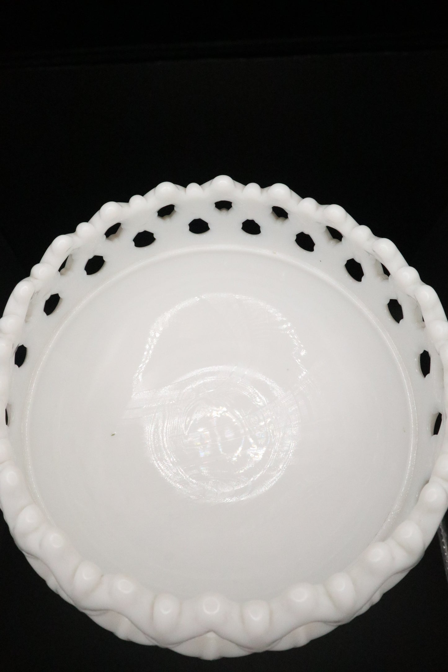 VINTAGE MILK GLASS LACE PEDESTAL