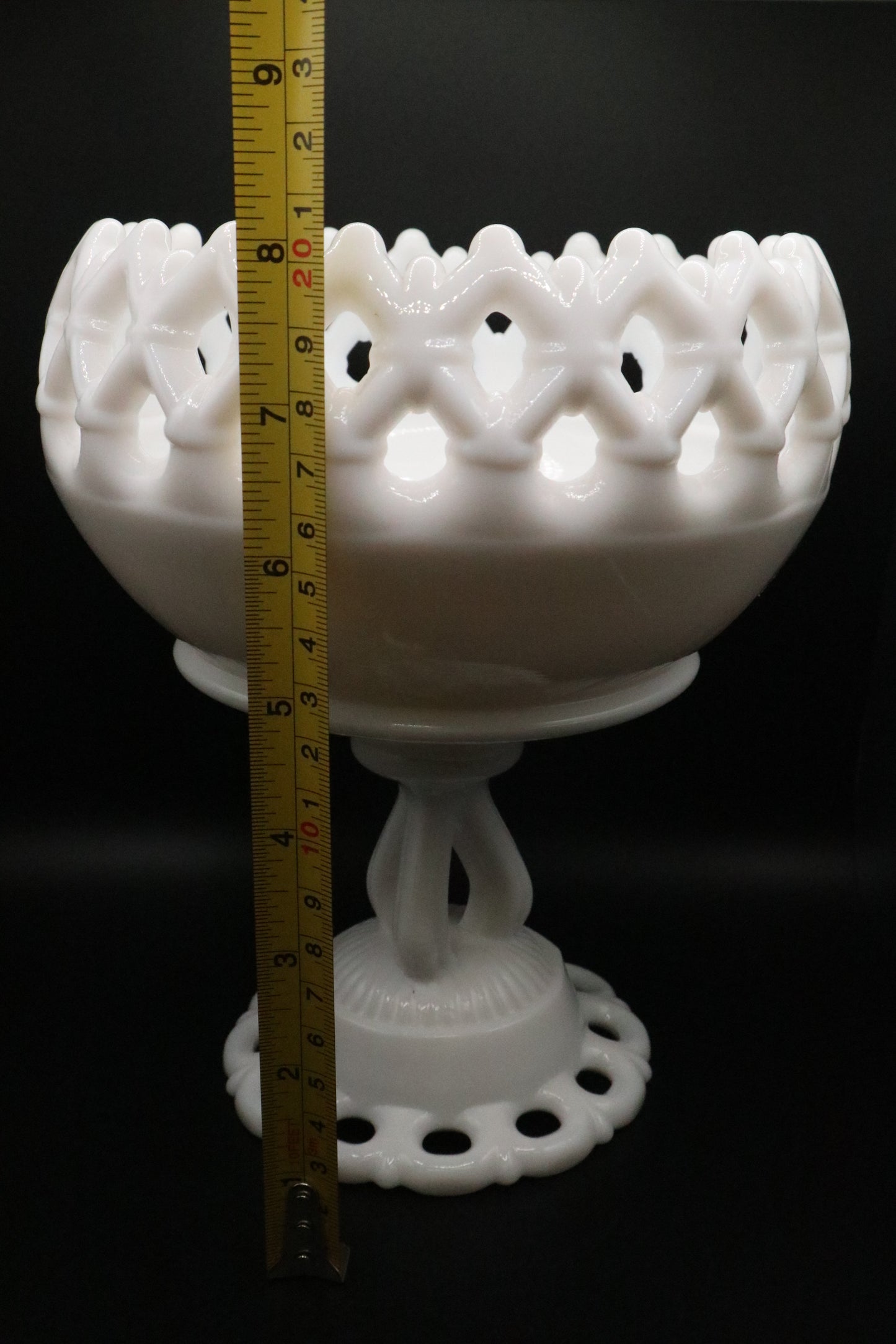 VINTAGE MILK GLASS LACE PEDESTAL