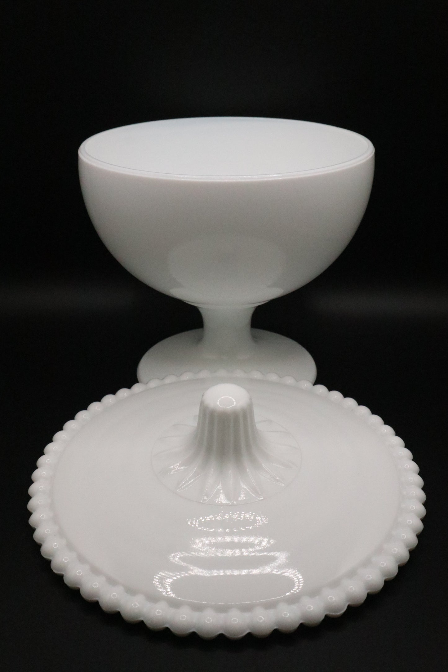 MILK GLASS COMPOTE WITH LID