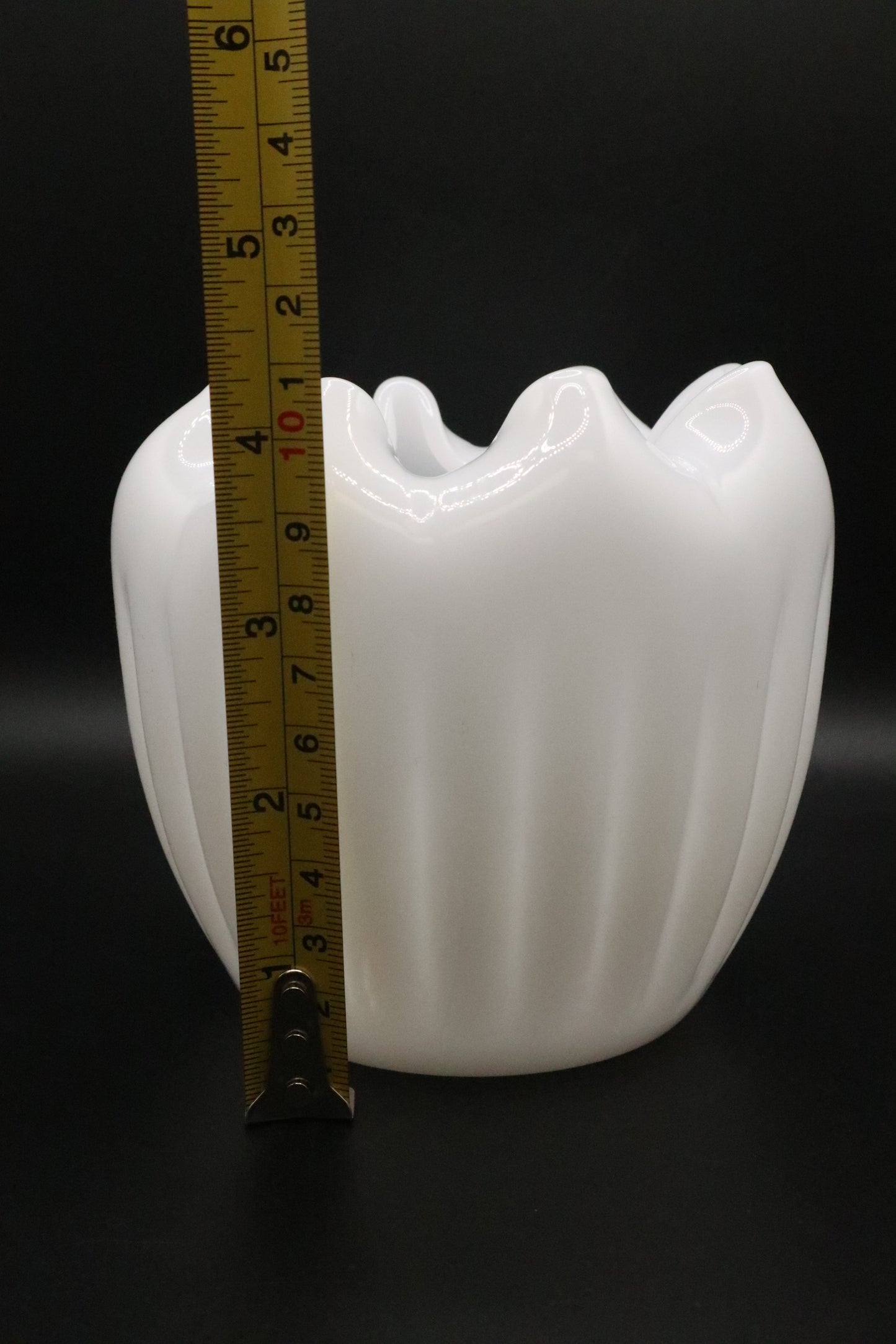 VINTAGE MILK GLASS RUFFLED RIM FLUTED SIDES VASE