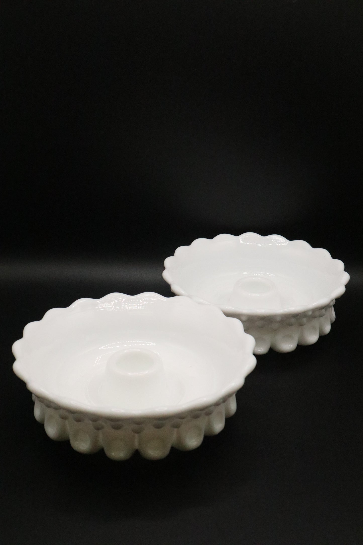 HOBNAIL MILK GLASS CANDLEHOLDER PAIR