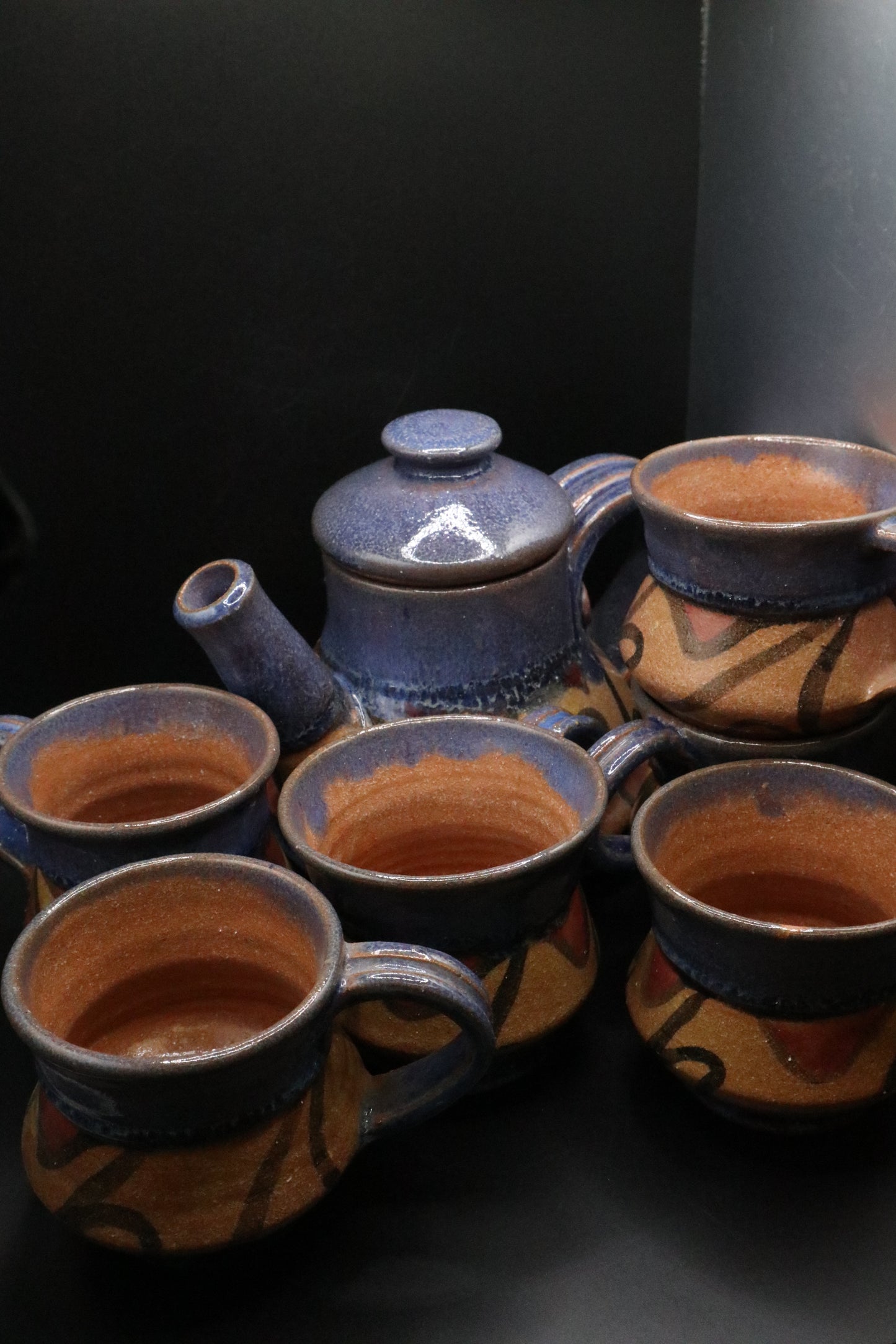 VINTAGE OSKIN SIGNED POTTERY TEA SERVICE 8 PCS