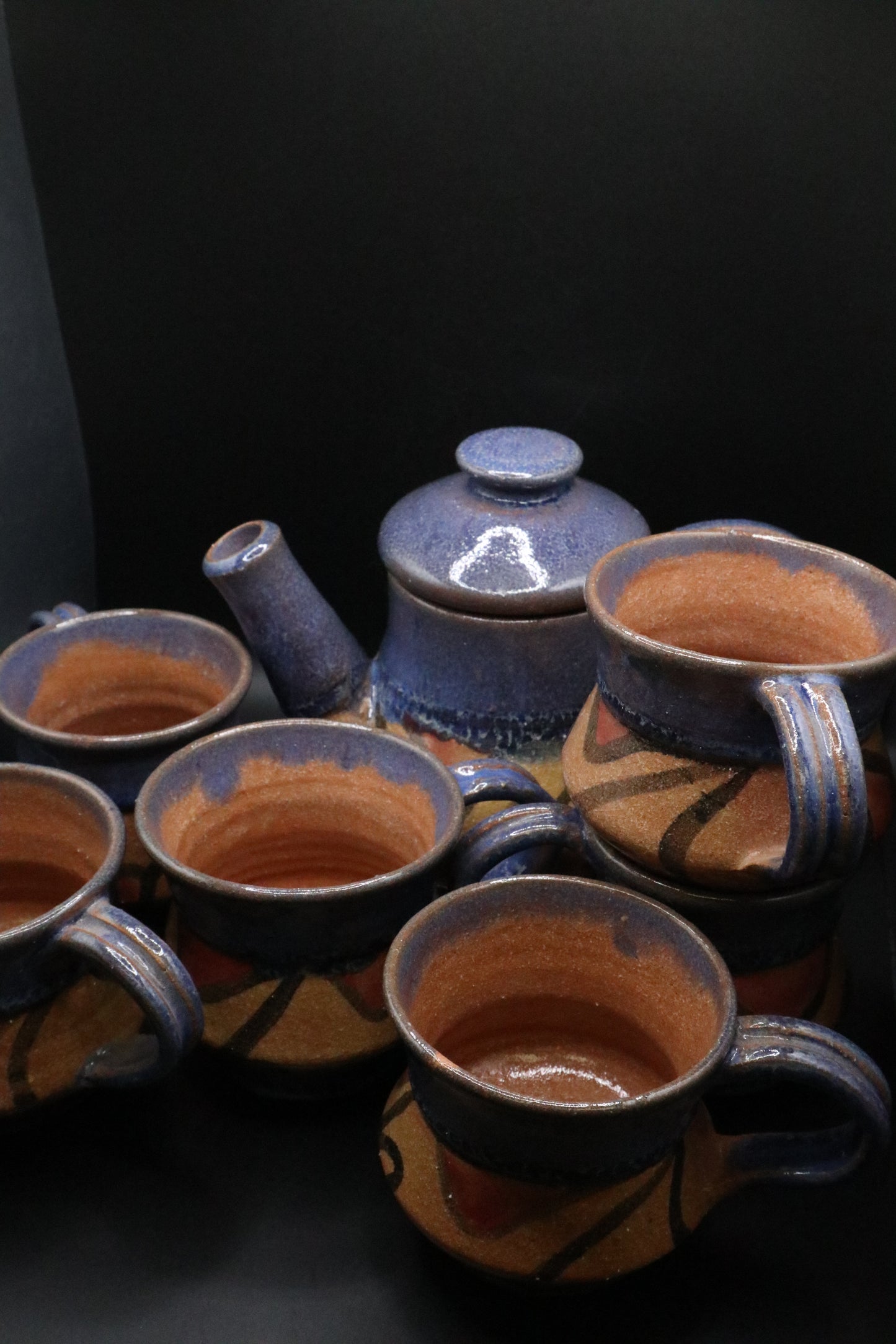 VINTAGE OSKIN SIGNED POTTERY TEA SERVICE 8 PCS