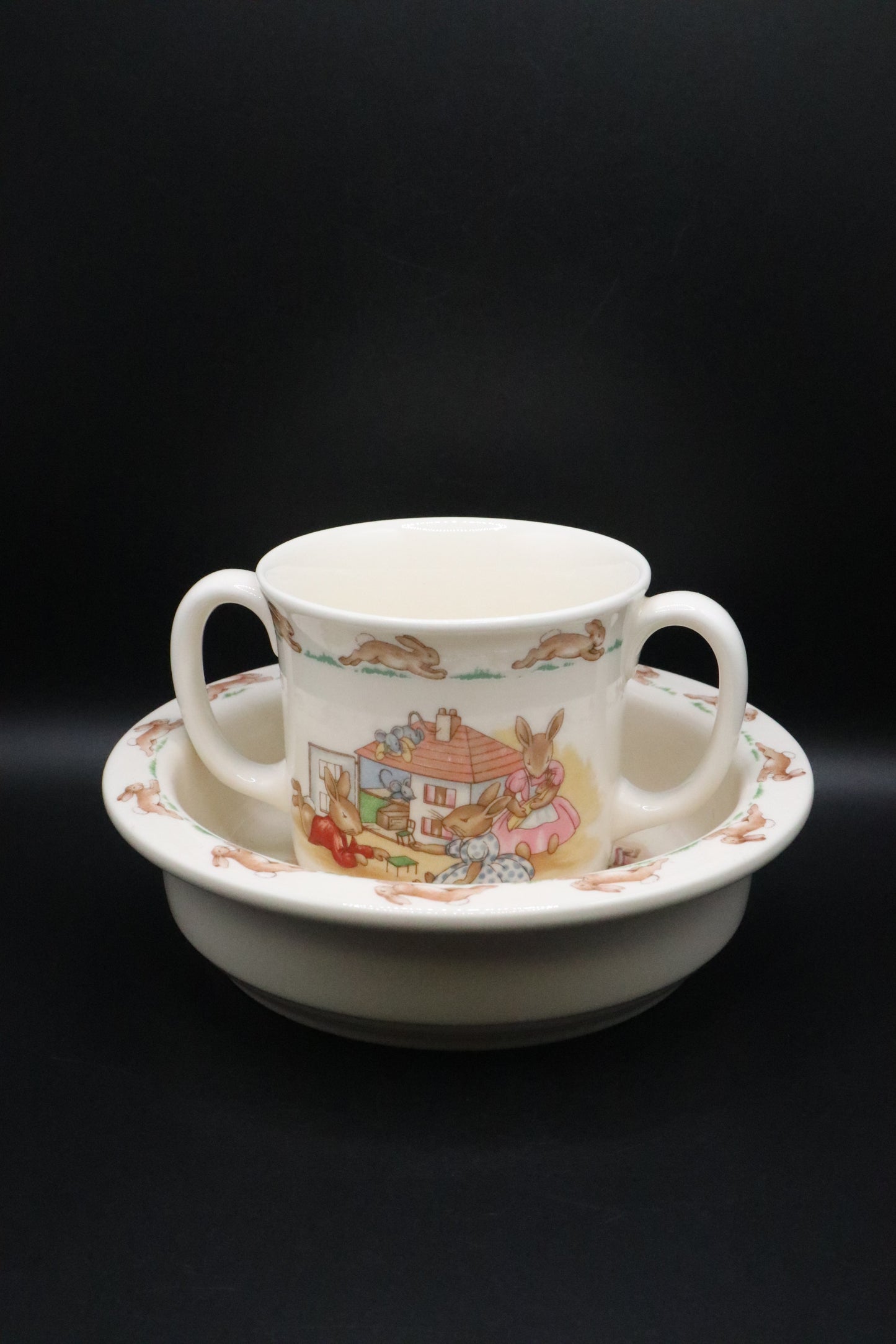 VINTAGE ROYAL DOULTON BUNNYKINS BOWL AND TWOL HANDLED CUP