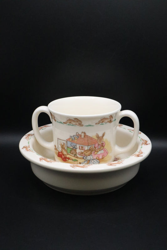 VINTAGE ROYAL DOULTON BUNNYKINS BOWL AND TWOL HANDLED CUP