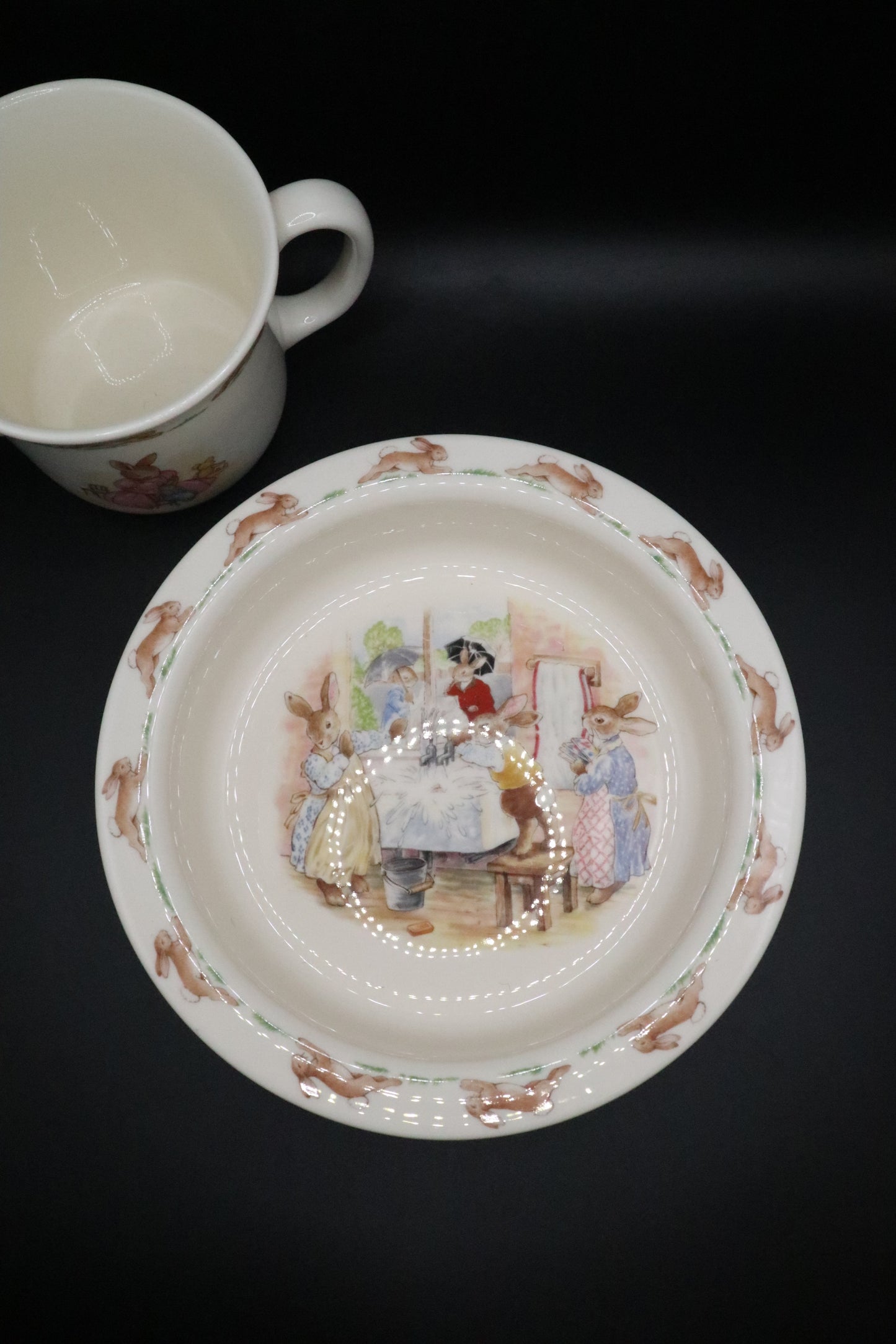 VINTAGE ROYAL DOULTON BUNNYKINS BOWL AND TWOL HANDLED CUP