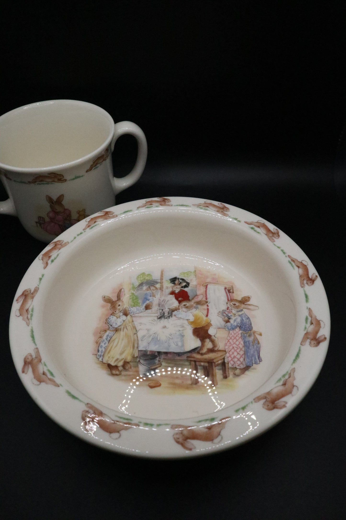 VINTAGE ROYAL DOULTON BUNNYKINS BOWL AND TWOL HANDLED CUP
