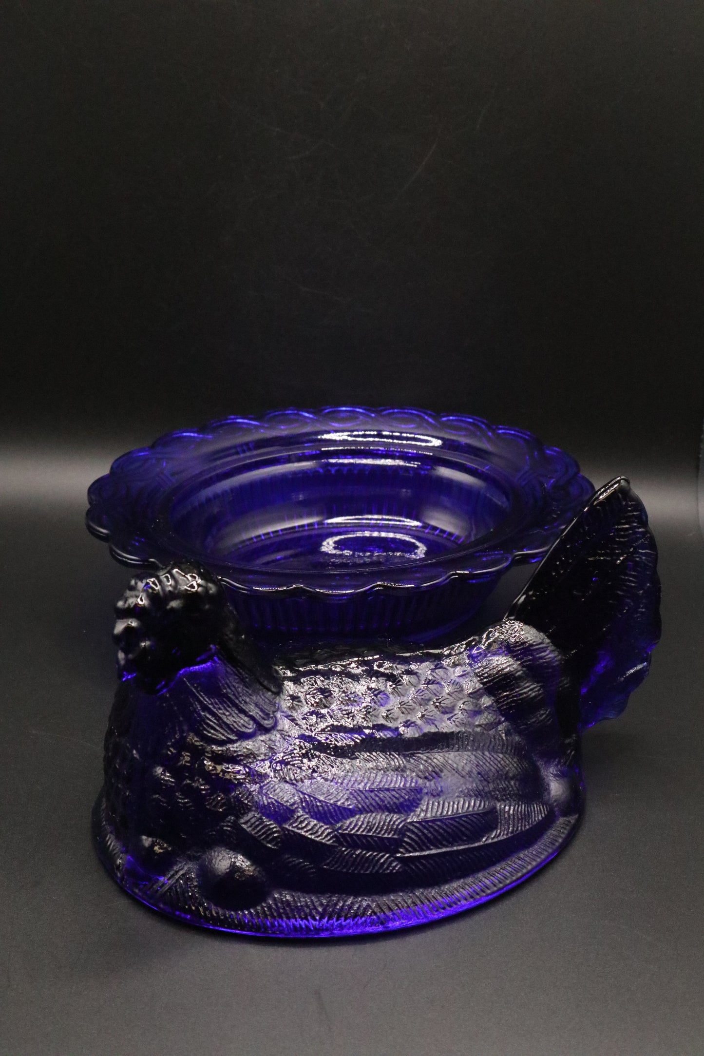 VINTAGE MOSSER GLASS COBALT BLUE HEN ON A NEST