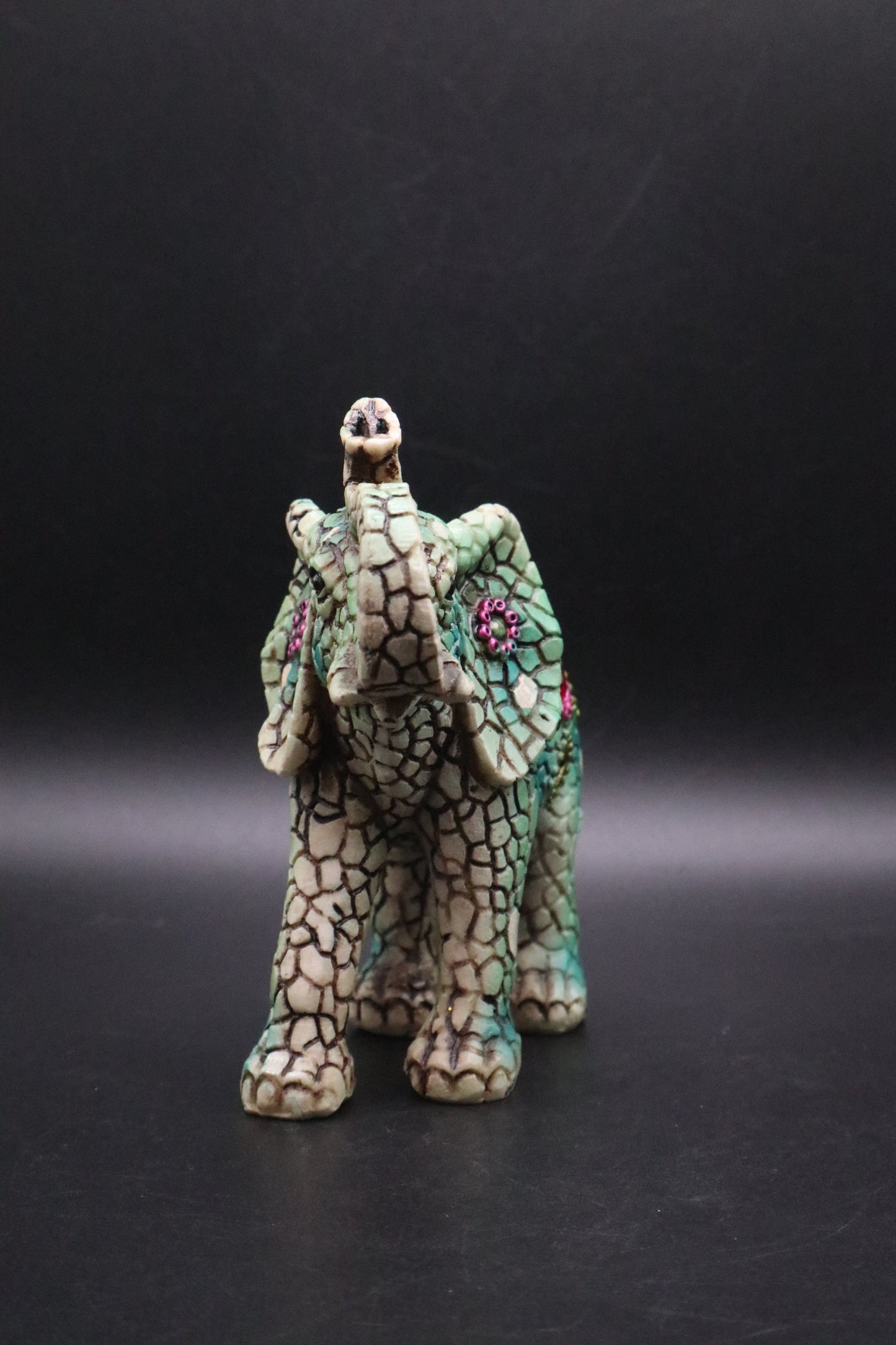 RESIN GREEN MOSAIE MIRRORED ELEPHANT
