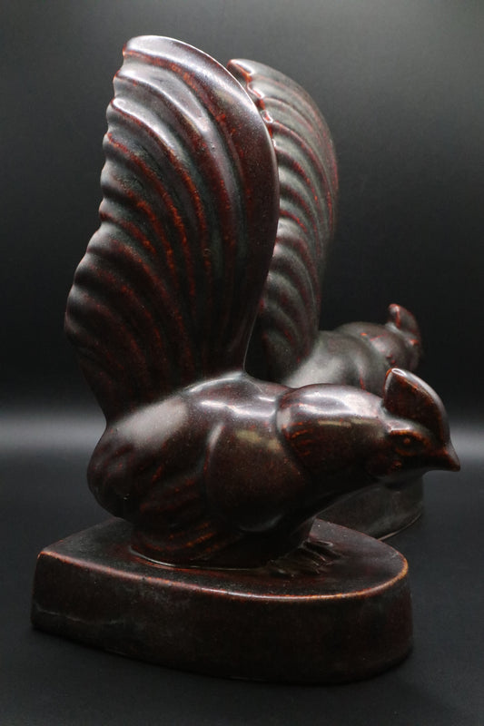 VINTAGE POTTERY ROOSTER MADE IN JAPAN BOOKENDS