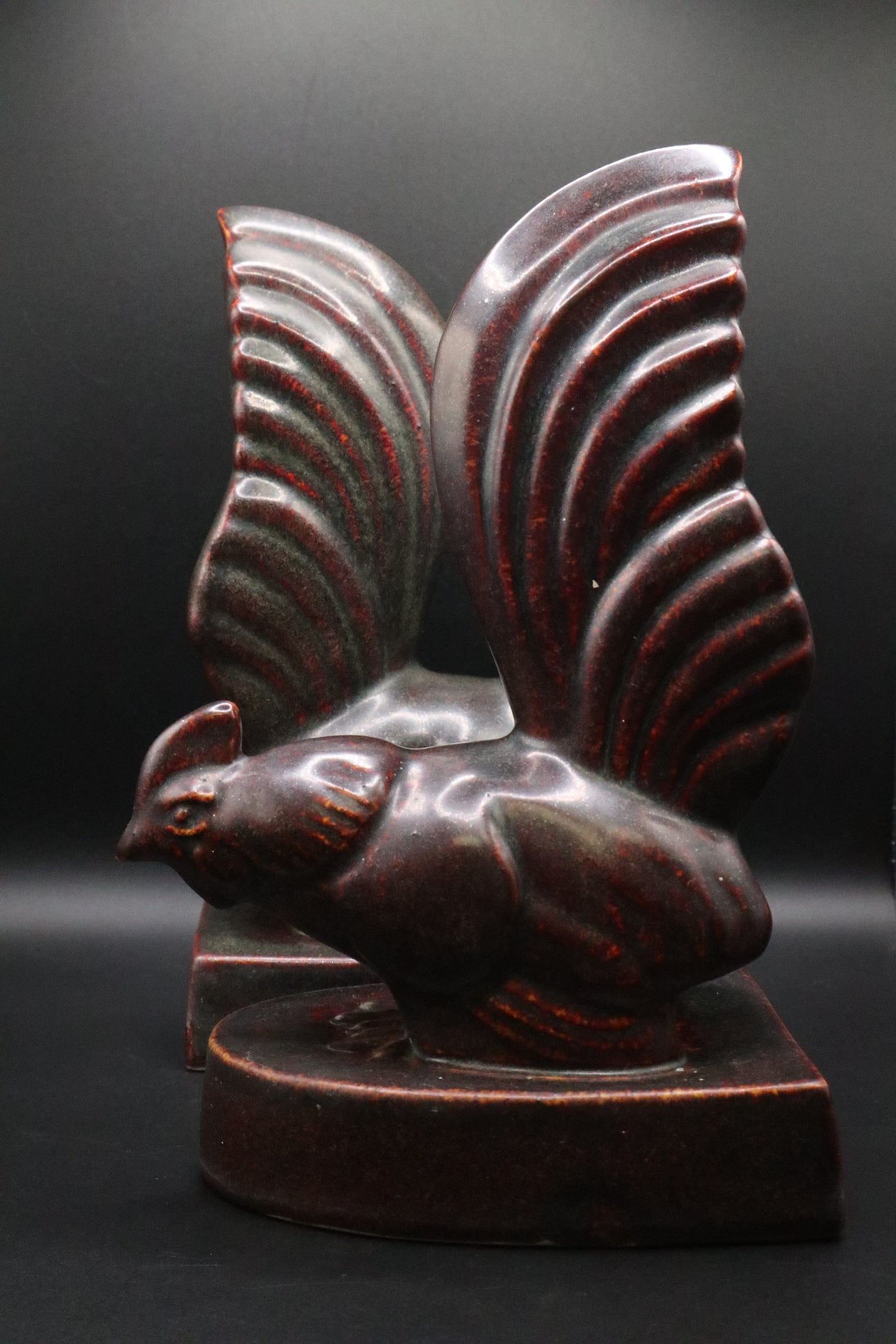 VINTAGE POTTERY ROOSTER MADE IN JAPAN BOOKENDS