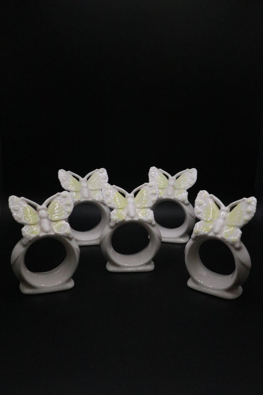 VINTAGE ARDALT CERAMIC BUTTERFLY NAPKIN RINGS (SET OF 5)