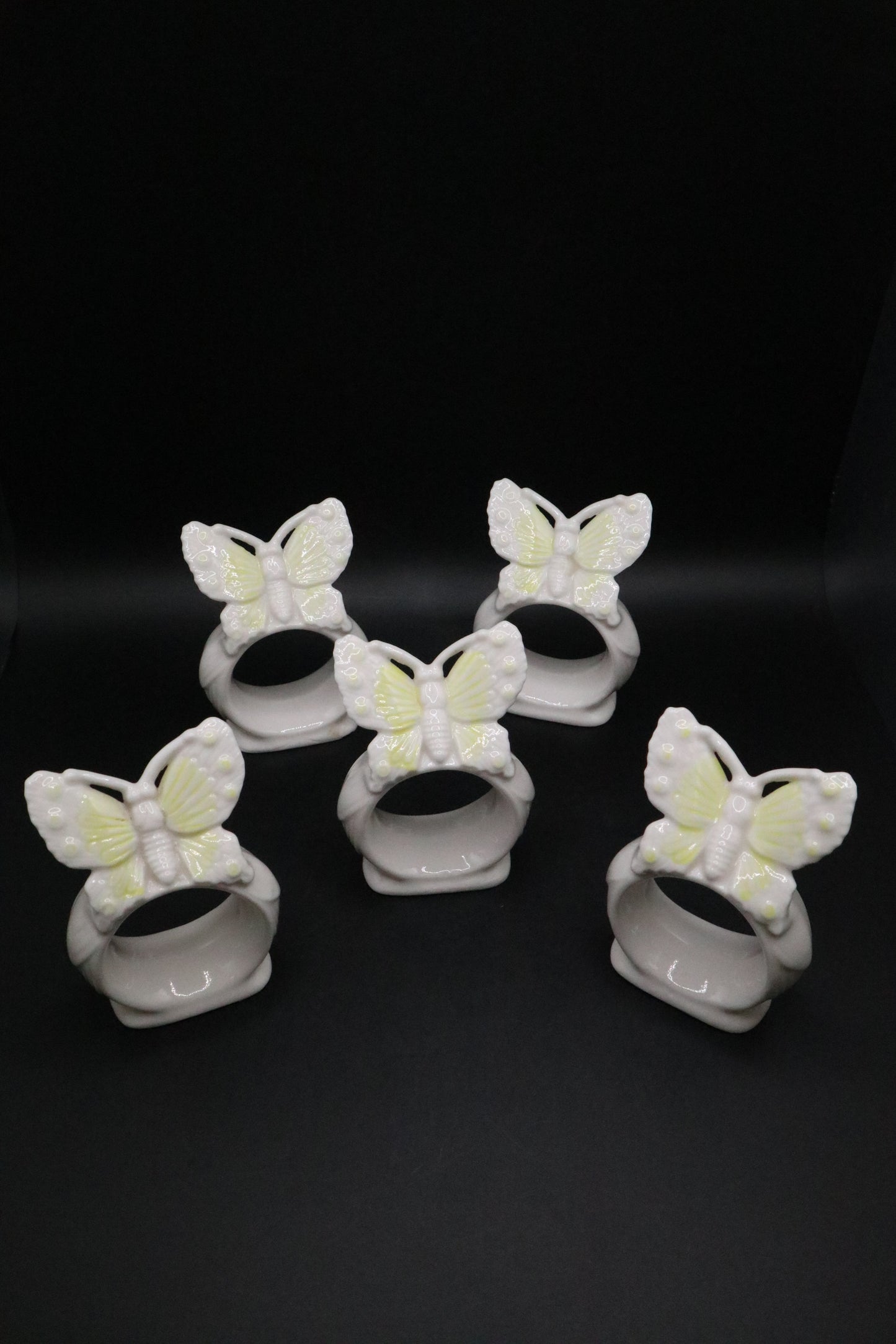 VINTAGE ARDALT CERAMIC BUTTERFLY NAPKIN RINGS (SET OF 5)