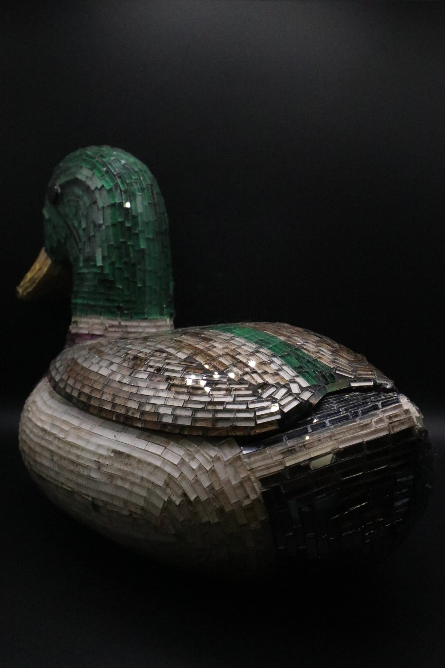 VINTAGE DUCK DECOY MOSAIC ART LIDDED SCULPTURE