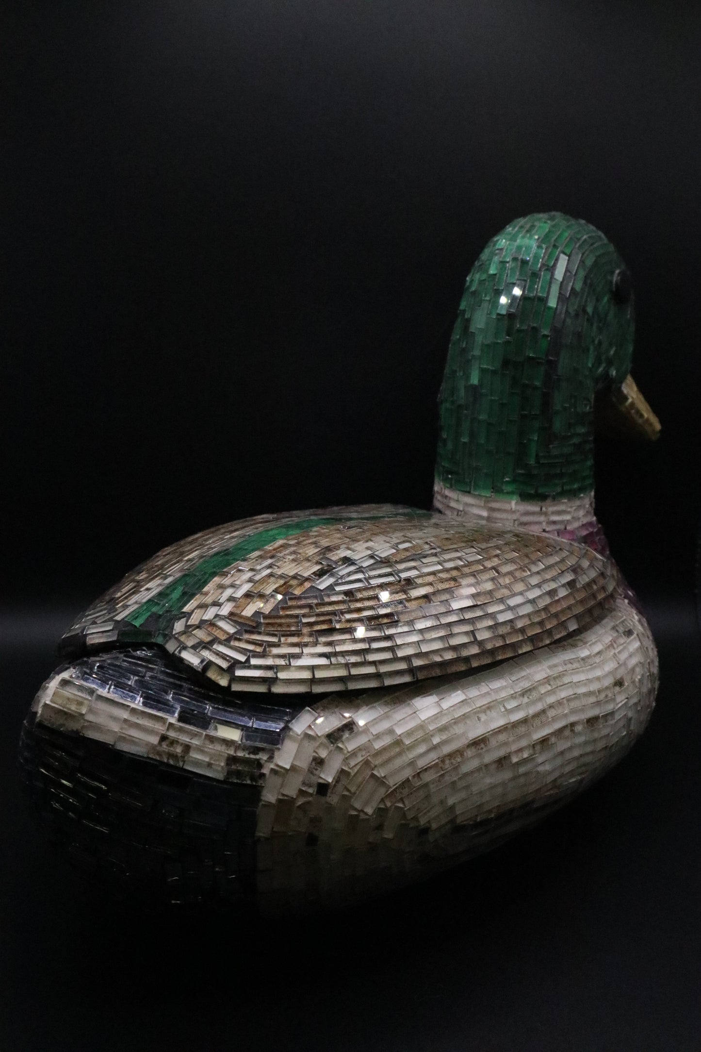 VINTAGE DUCK DECOY MOSAIC ART LIDDED SCULPTURE