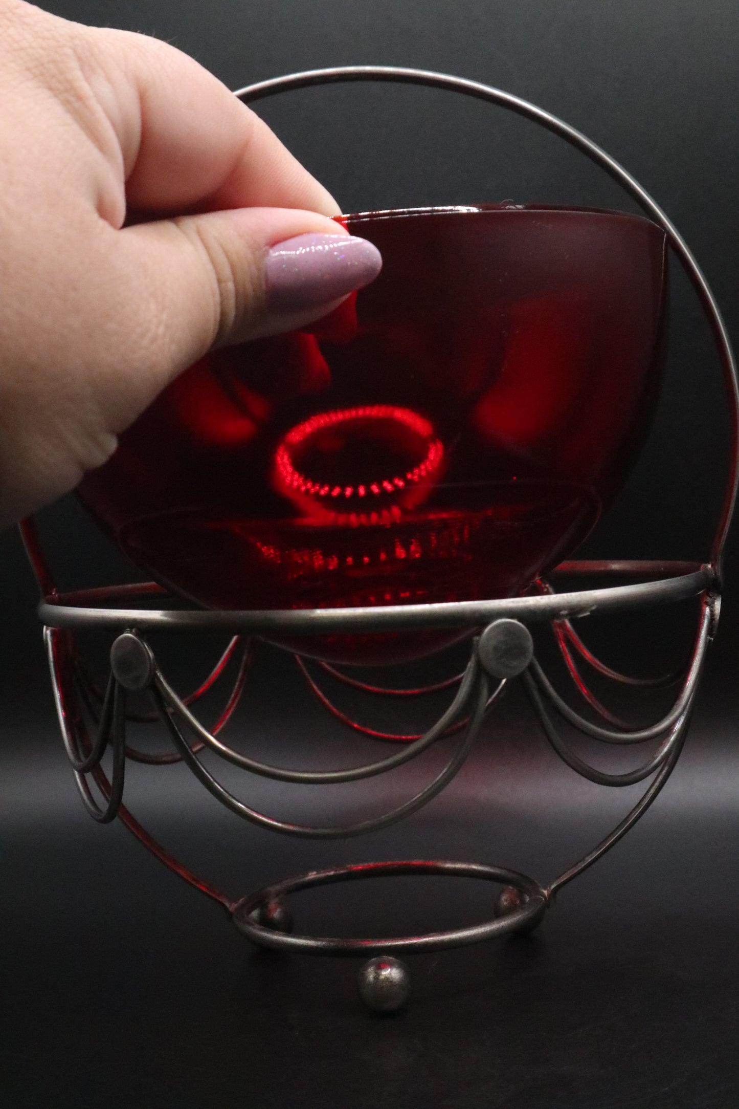 VINTAGE RUBY BOWL IN CHROME