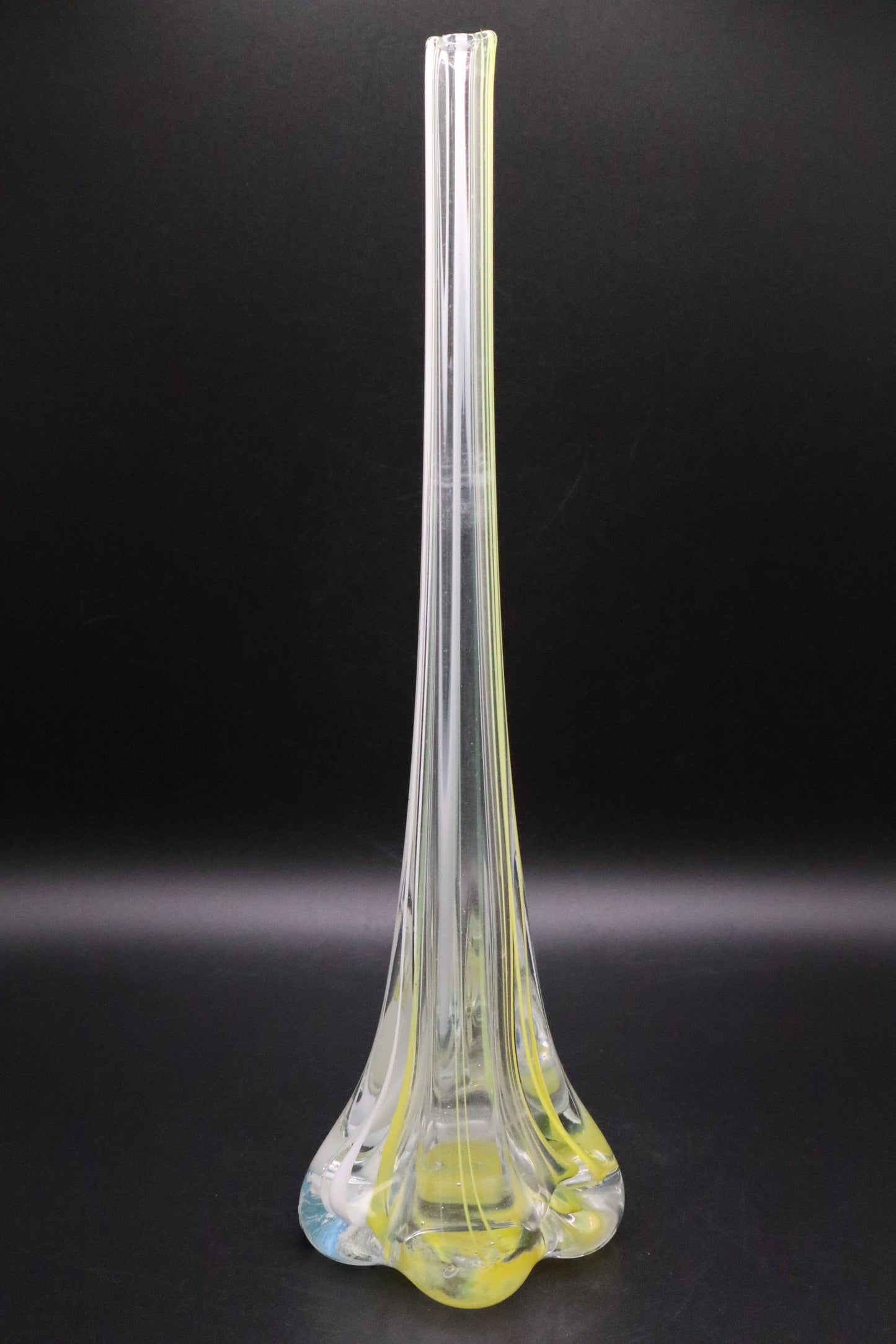 UCAGO HANDBLOWN GLASS YELLOW WHITE STRIPE BUD VASE