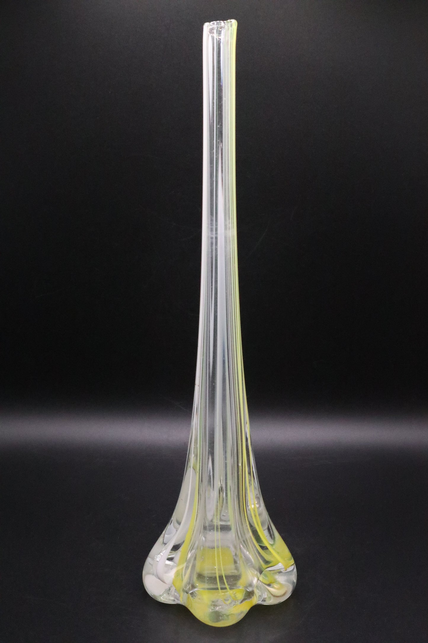 UCAGO HANDBLOWN GLASS YELLOW WHITE STRIPE BUD VASE