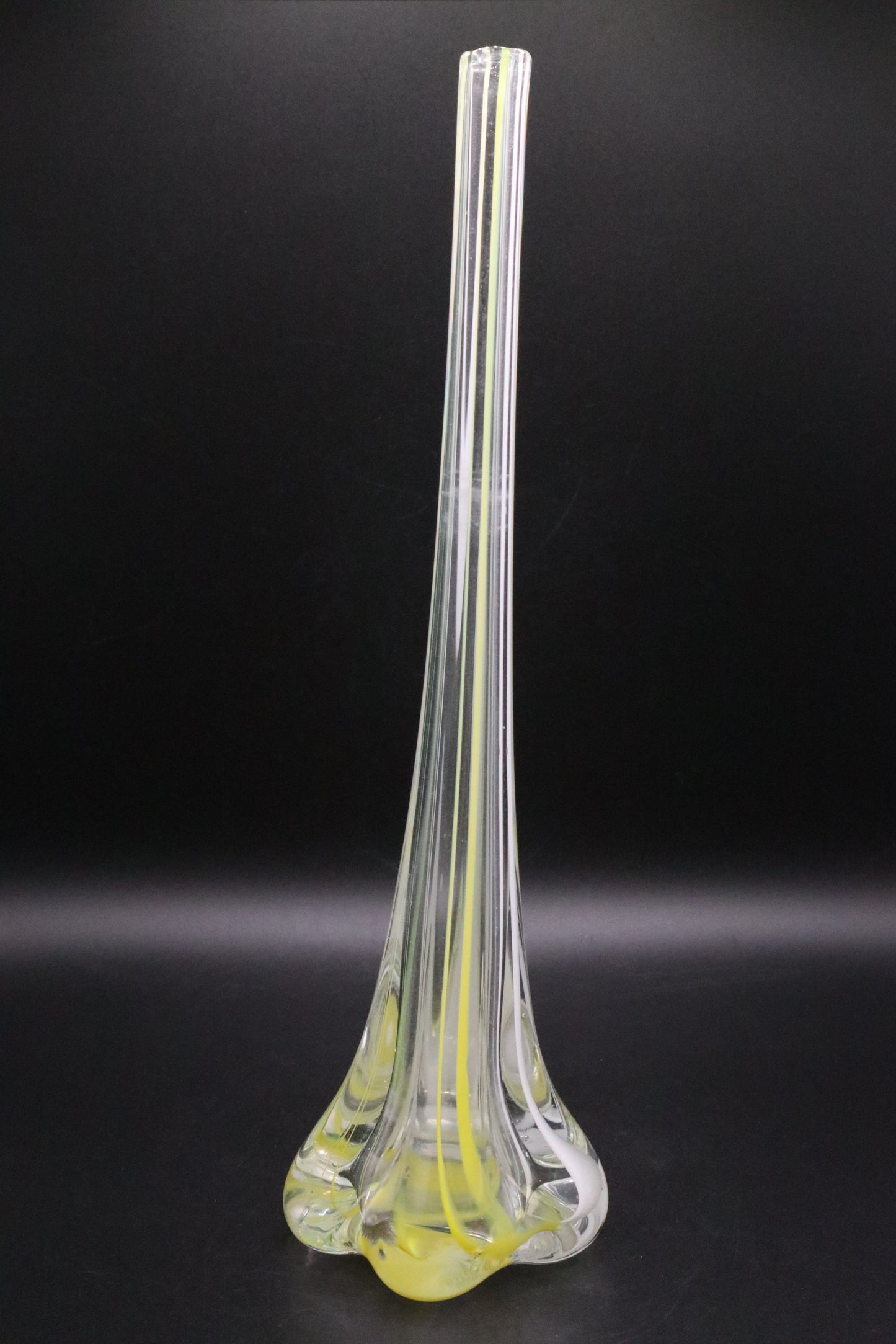 UCAGO HANDBLOWN GLASS YELLOW WHITE STRIPE BUD VASE