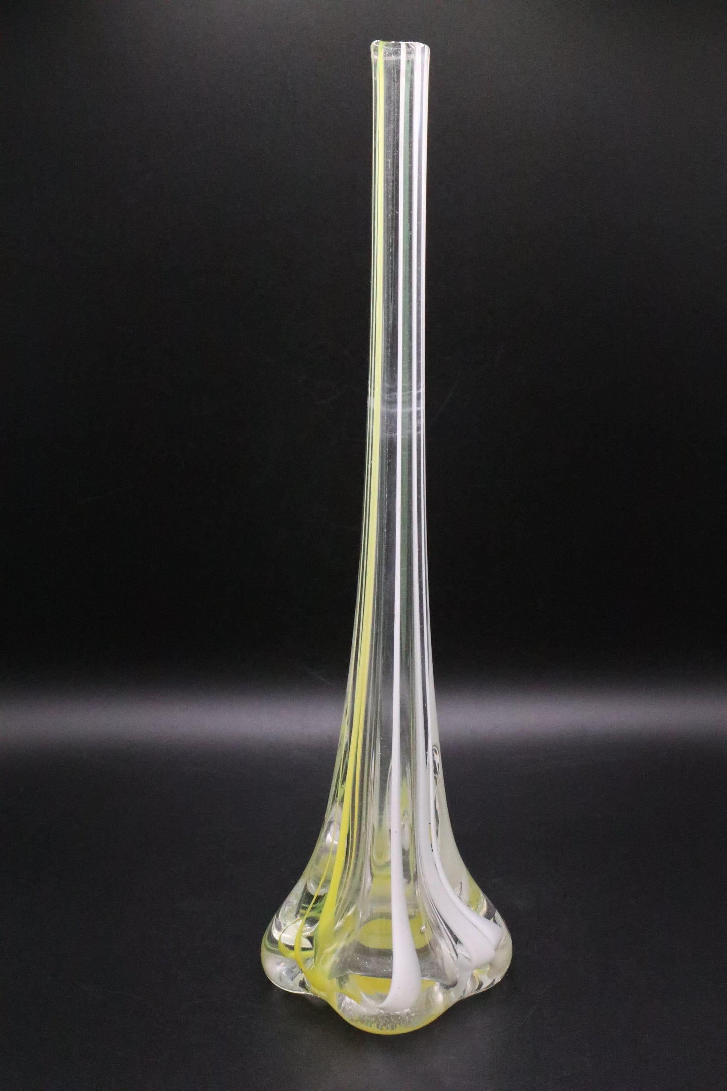 UCAGO HANDBLOWN GLASS YELLOW WHITE STRIPE BUD VASE