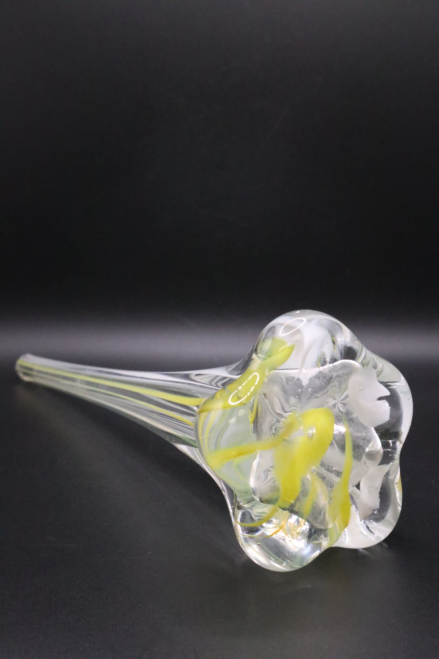 UCAGO HANDBLOWN GLASS YELLOW WHITE STRIPE BUD VASE