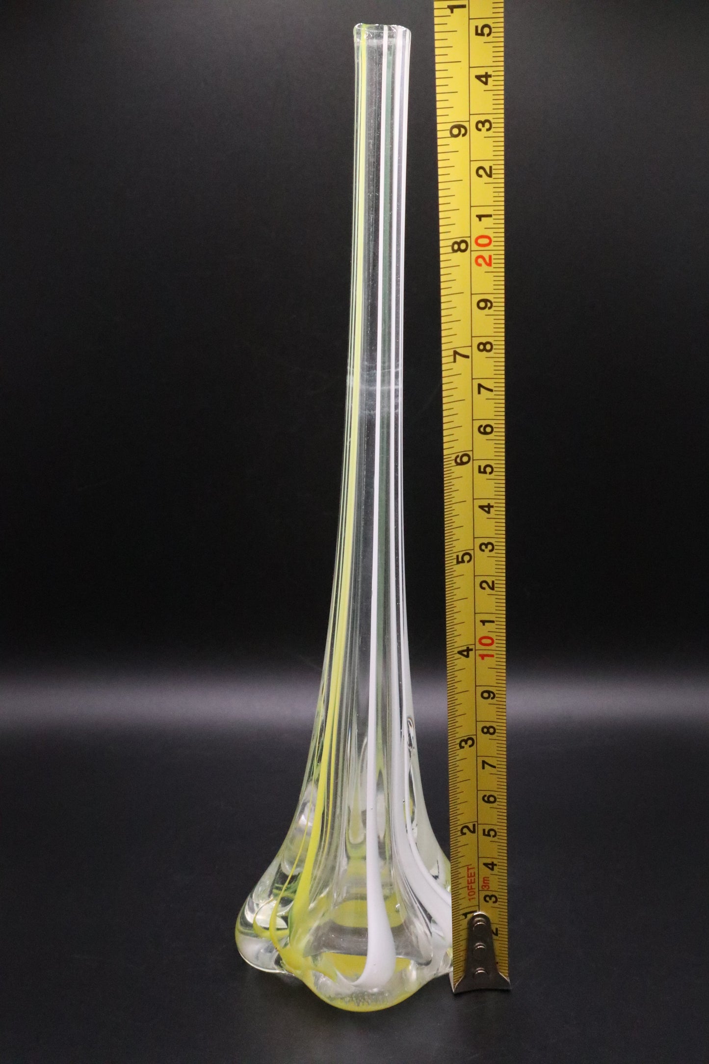 UCAGO HANDBLOWN GLASS YELLOW WHITE STRIPE BUD VASE